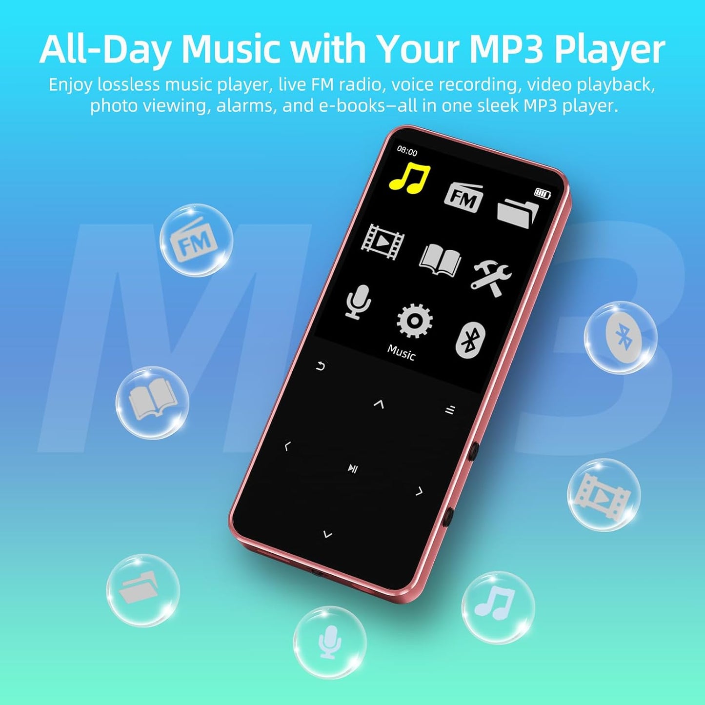 CONODO Mp3 128GB Mp3 32GB Player Bluetooth with Speaker,HiFi Sound Music Player with Bluetooth,FM Radio, Recorder
