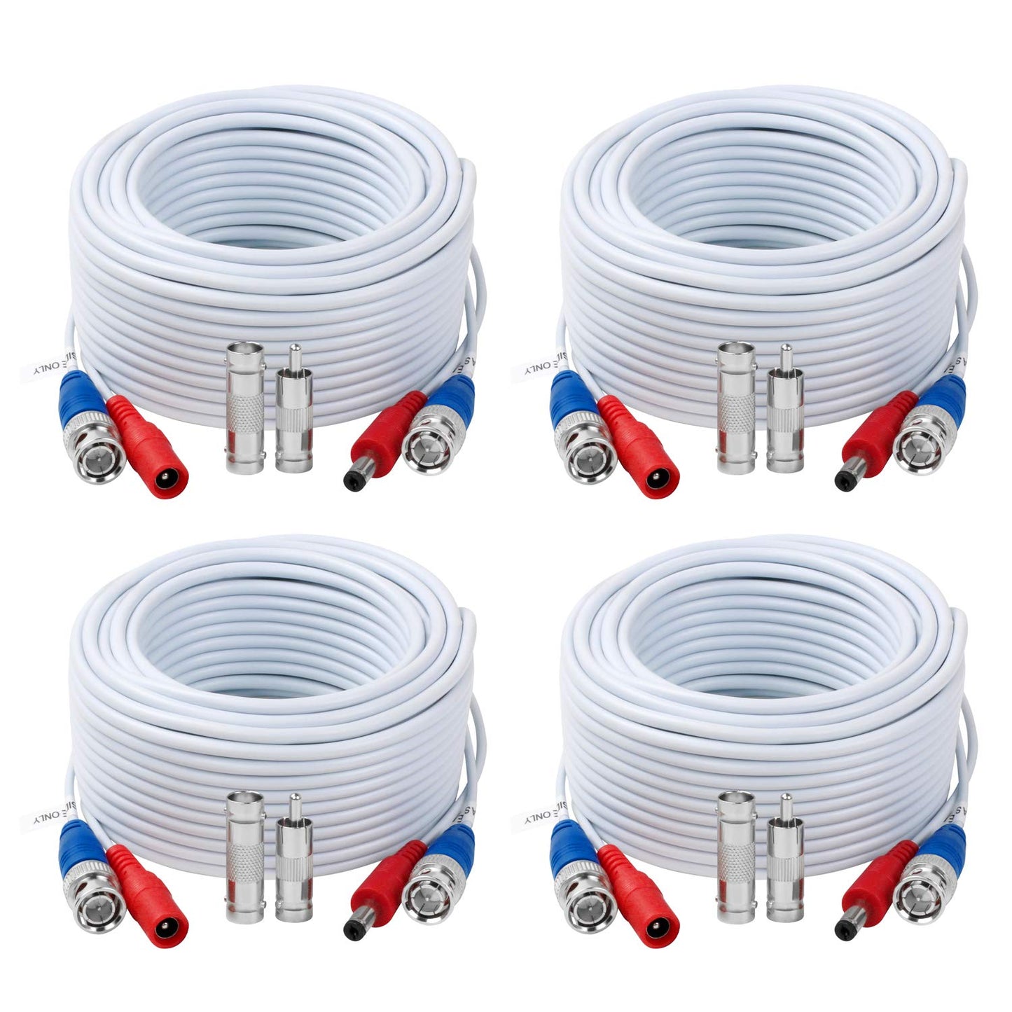 4 Pack 60 Feet BNC Video Power Cable,BNC Extension Wire Video Security Camera Wire with Connectors for CCTV Camera DVR