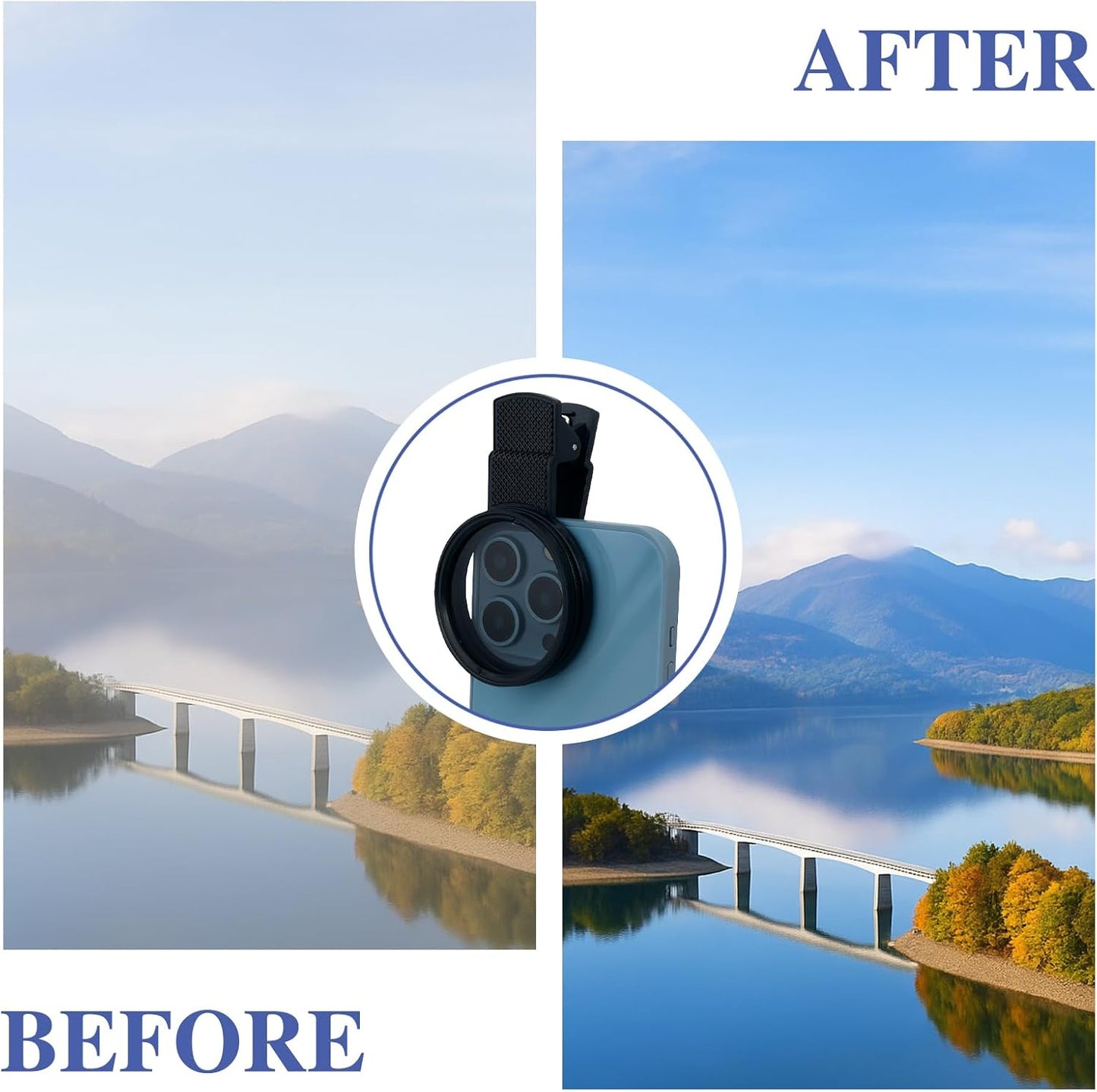Brvlsoc 52mm 1711 Clip-On Circular Polarizer (CPL) Lens Filter Kit Professional Phone Camera Filter for iPhone