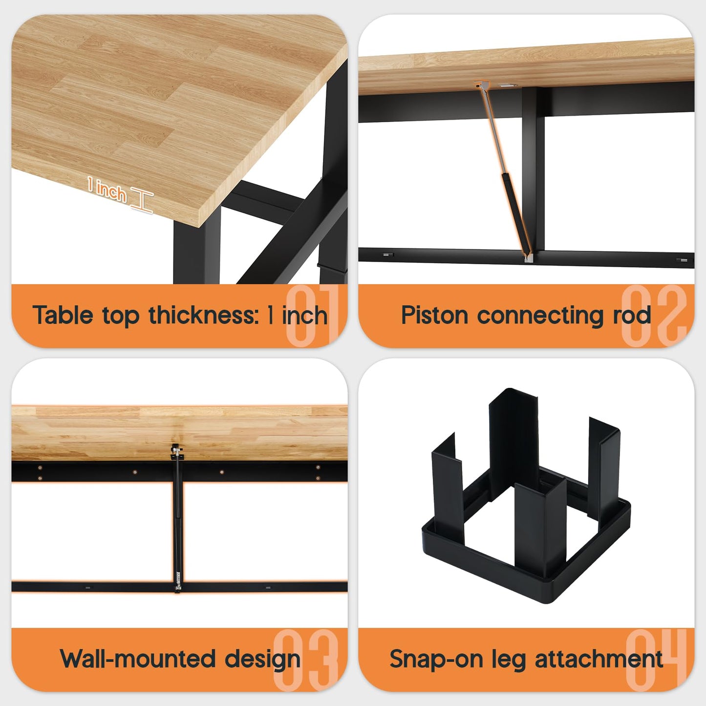 SPECRAFT Folding Workbench, Adjustable Foldable Workbench, 34.7"-40" Height Adjustable, Rubber Wood Top for Garage, Workshop, Office