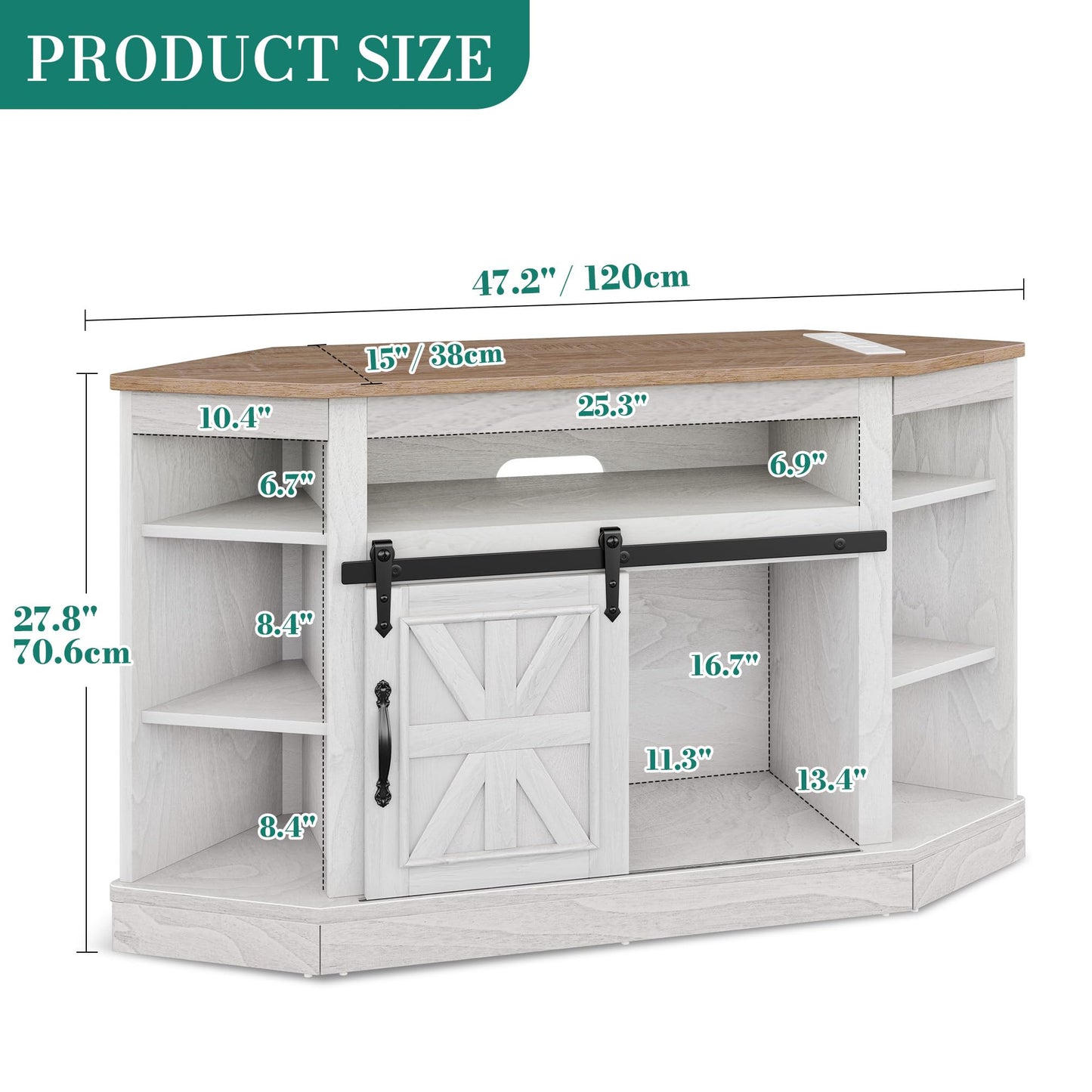 YITAHOME Corner TV Stand for 50 Inch TV, Farmhouse Entertainment Center with Storage & Power Outlet, TV Console Cabinet and Sliding Barn Door for Living Room, Grey Wash & Grey White