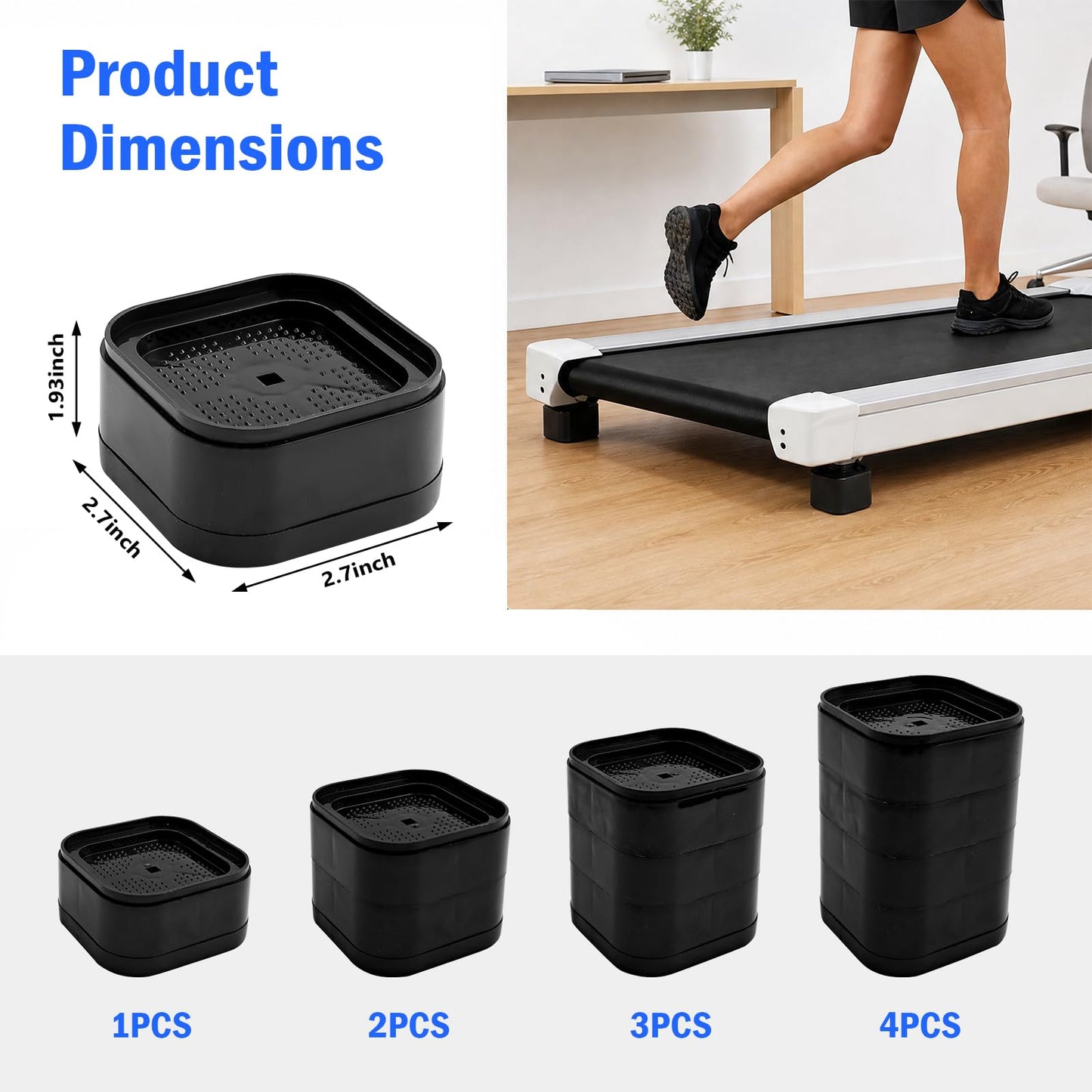 OPSJRNDUSK 4PCS Treadmill Incline Riser Blocks, Stackable Walking Pad Incline Blocks for Leveling & Uphill Training, Textured Support Pads for Home Gym Treadmill Accessories