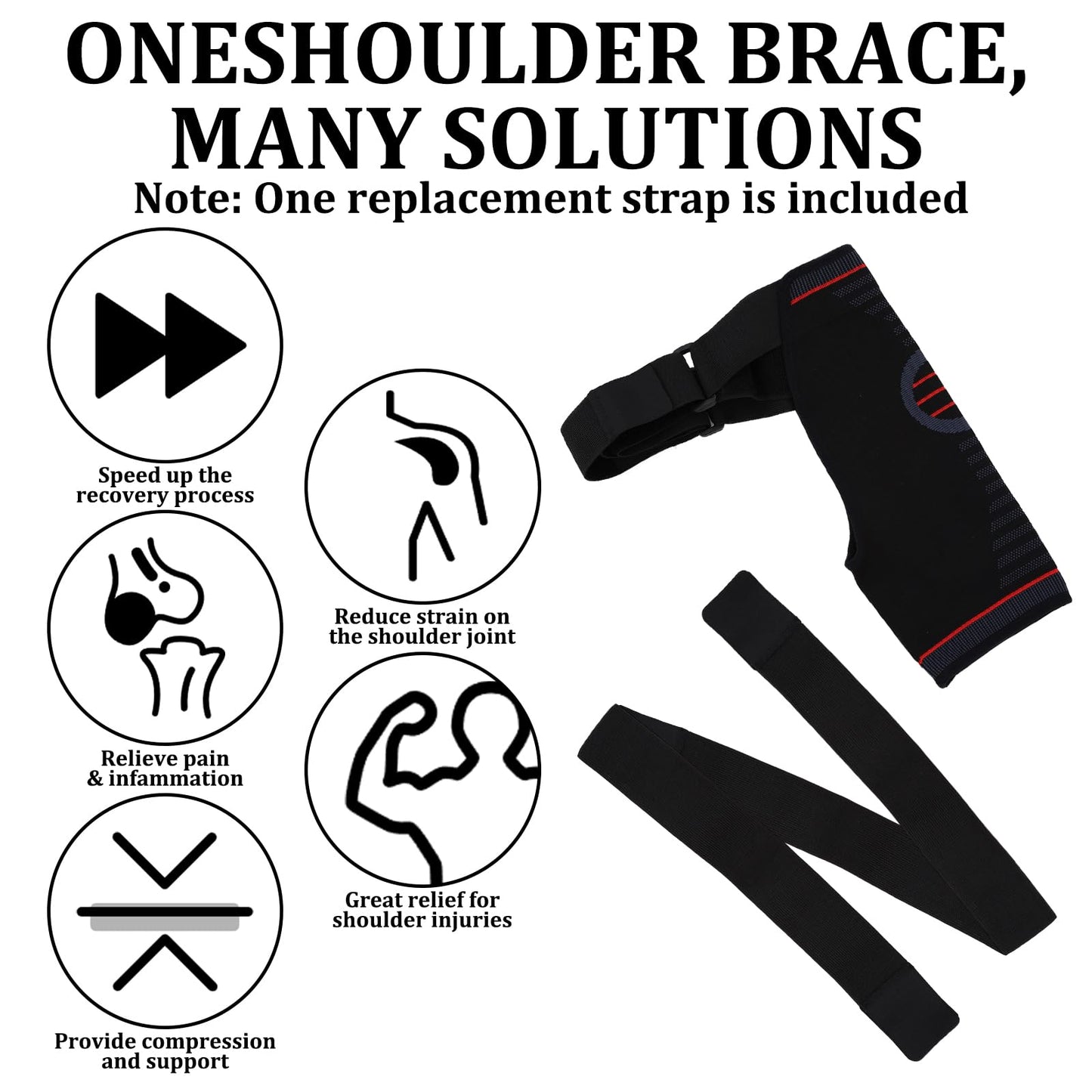 Giococo Adjustable Shoulder Brace for Women & Men,Shoulder Pain Relief & Sports Protection，Rotator Cuff Compression Sleeve With replacement straps -One Size Fits Most (Black)