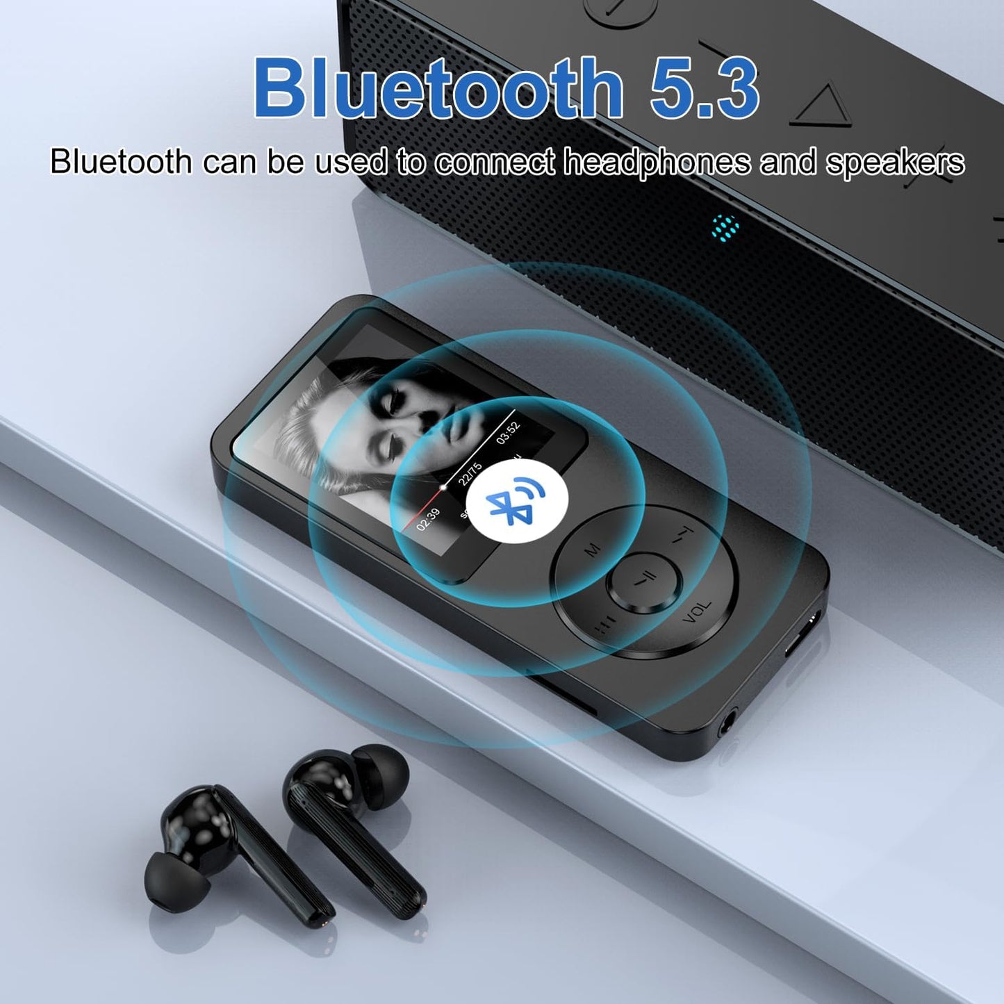 KeenPlus 64GB MP3 5.3, 1.8 inch 128GB(Black) Player with Bluetooth Screen Portable Music Player with Speaker, FM Radio