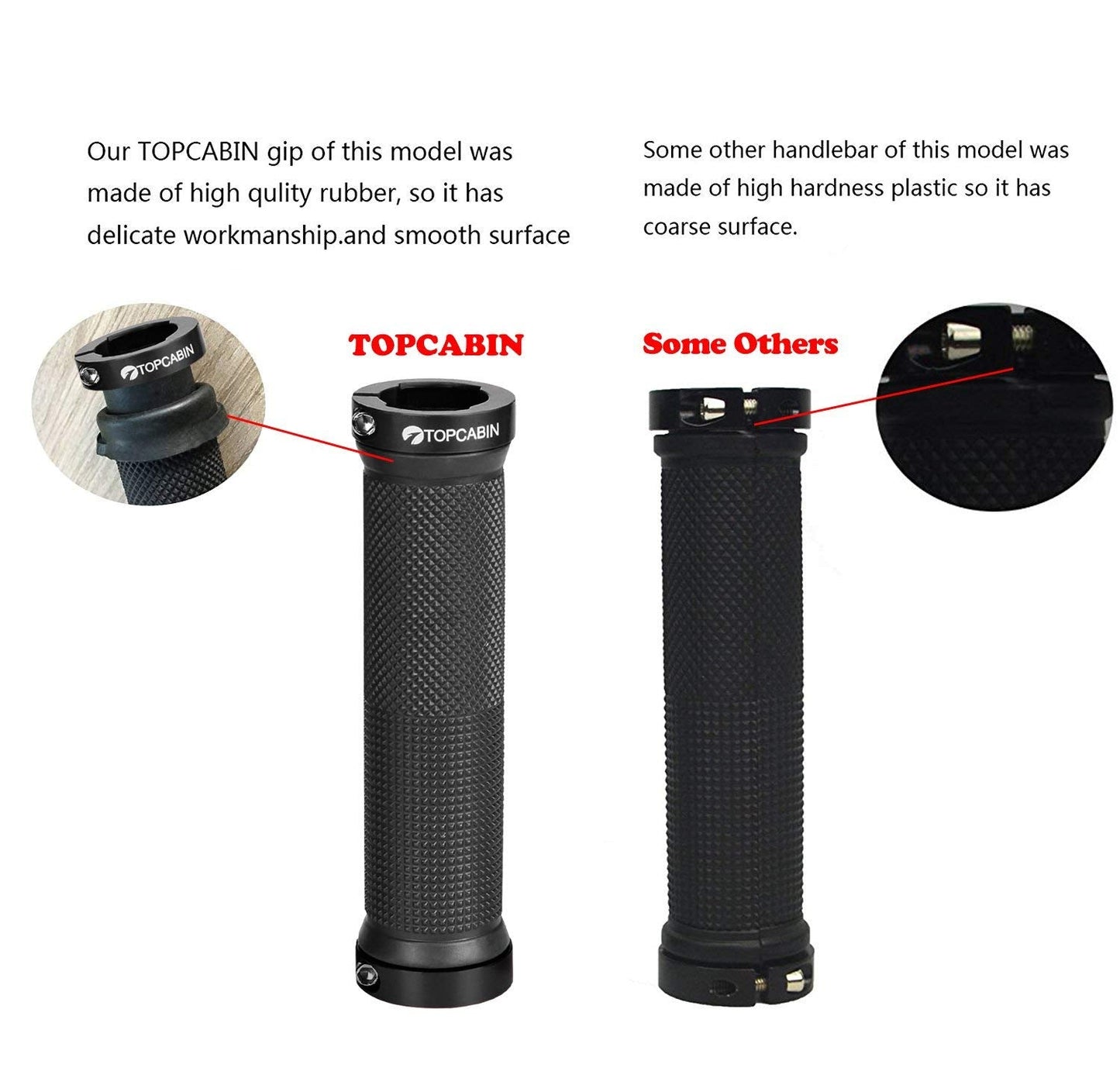 TOPCABIN Bicycle Grips,Double Lock on Locking Bicycle Handlebar Grips Rubber Comfortable Bike Grips for Mountain BMX ((Aluminum Lock Plug) Red 1 Pair)