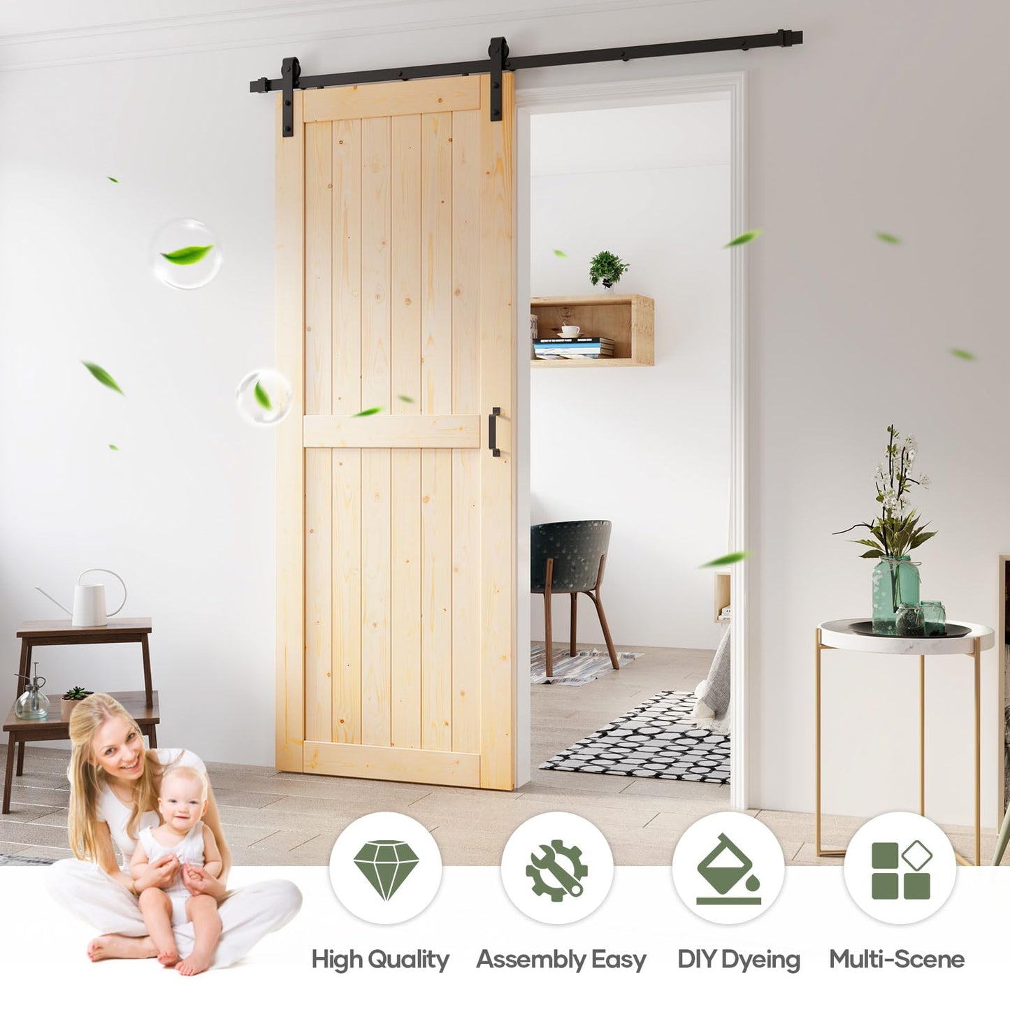 ROYMELO 36x96 inch Sliding Barn Wood Door Slab with 6.6ft Hardware Kit, Requires Simple DIY Assembly