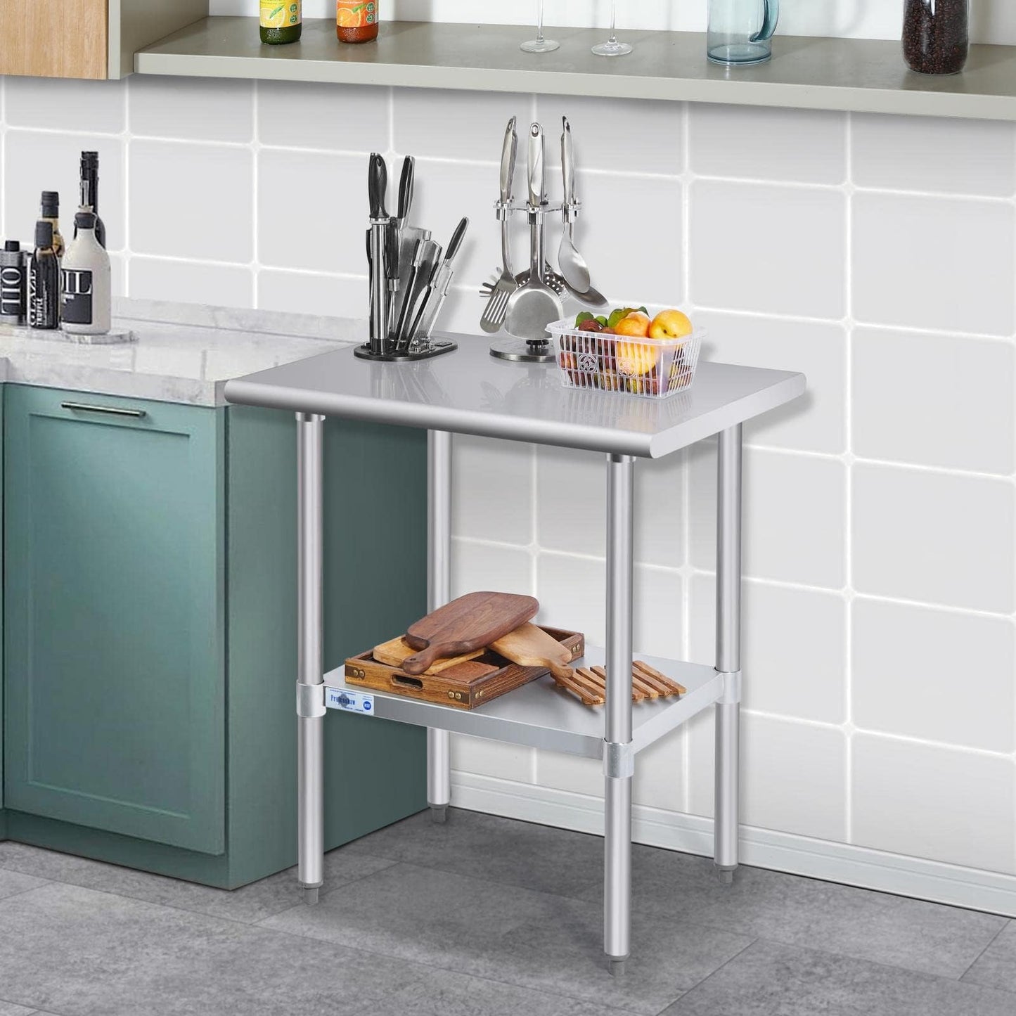 Profeeshaw Stainless Steel Prep Table NSF Commercial Work Table with Undershelf for Kitchen Restaurant 30×30 Inch