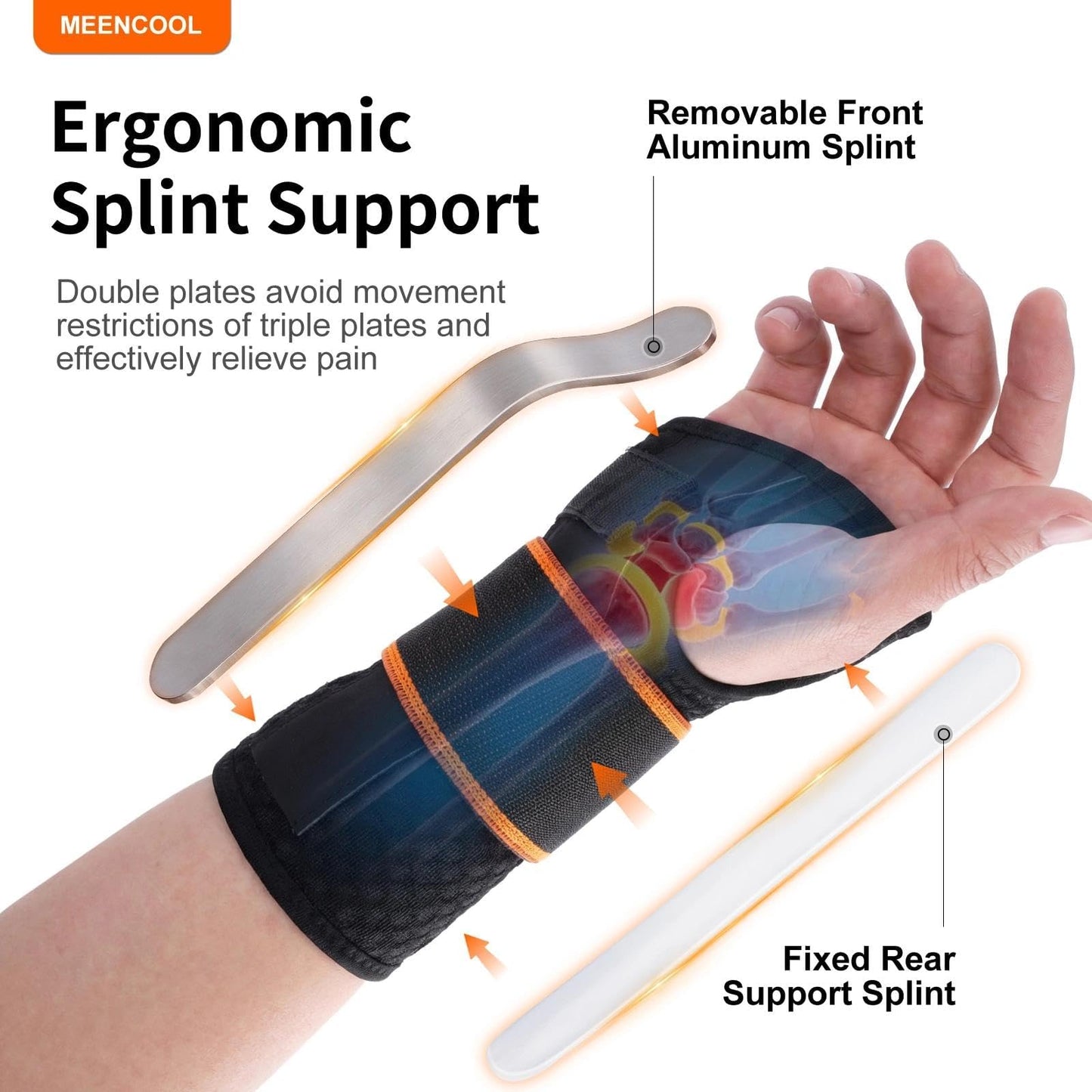 MEENCOOL Carpal Tunnel Wrist Brace Night Support, Adjustable Splint Right Hand for Wrist Pain Relief – Hand Brace for Tendonitis, Arthritis, Sprain for Men Women (Black, M)
