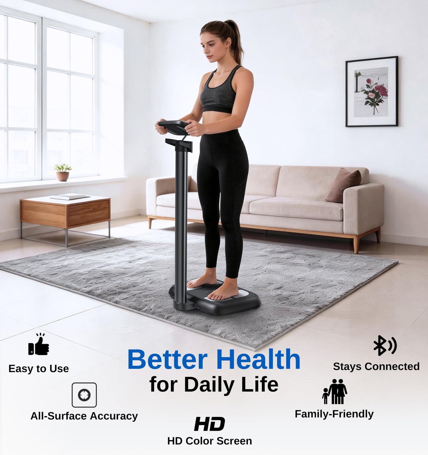 GE Smart Scale for Body Weight, with 8-Eletrode Segmental Measurement - Full Body Composition Scale with BMI Fat Muscle Mass, Digital Bluetooth Professional Fat Scanner for Home, Gym, Fitness Center