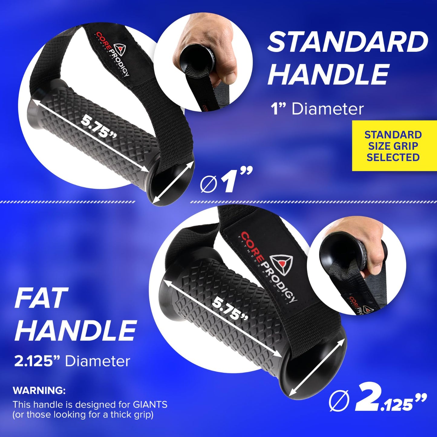 Core Prodigy Heavy Duty Exercise Handles - Grip Attachments for Cable Machine Pulleys, Gym Equipment, Resistance Bands, and Weight Lifting (Standard)