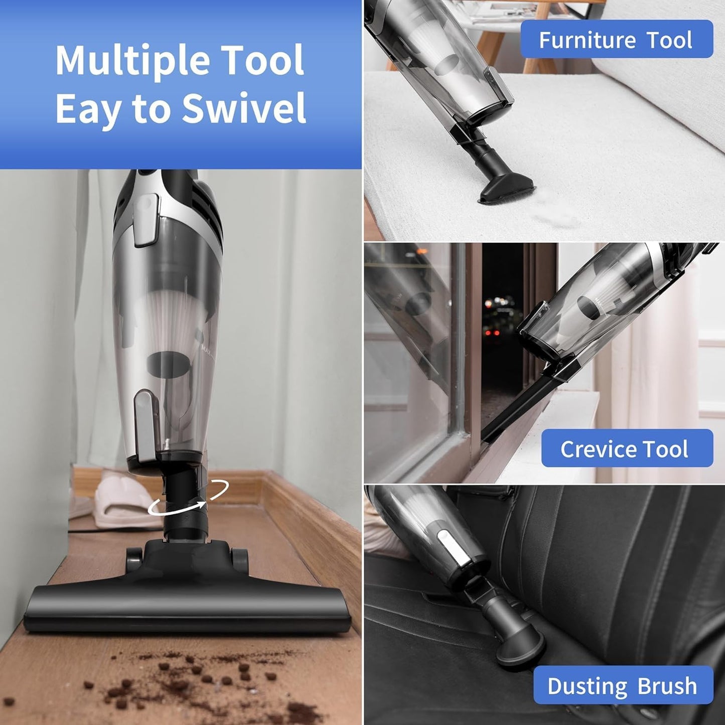 Skiennix Corded Stick Vacuum Cleaner - 20Kpa Powerful Suction | 16Ft Cord, 2-in-1 Handheld for Pet Hair & Hardwood Floors