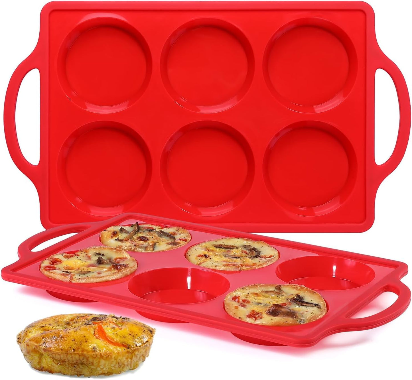 Skiennix Silicone Egg Molds - Non-Stick 3-Inch Muffin Top Pans for Breakfast Sandwiches | 2-Pack Red