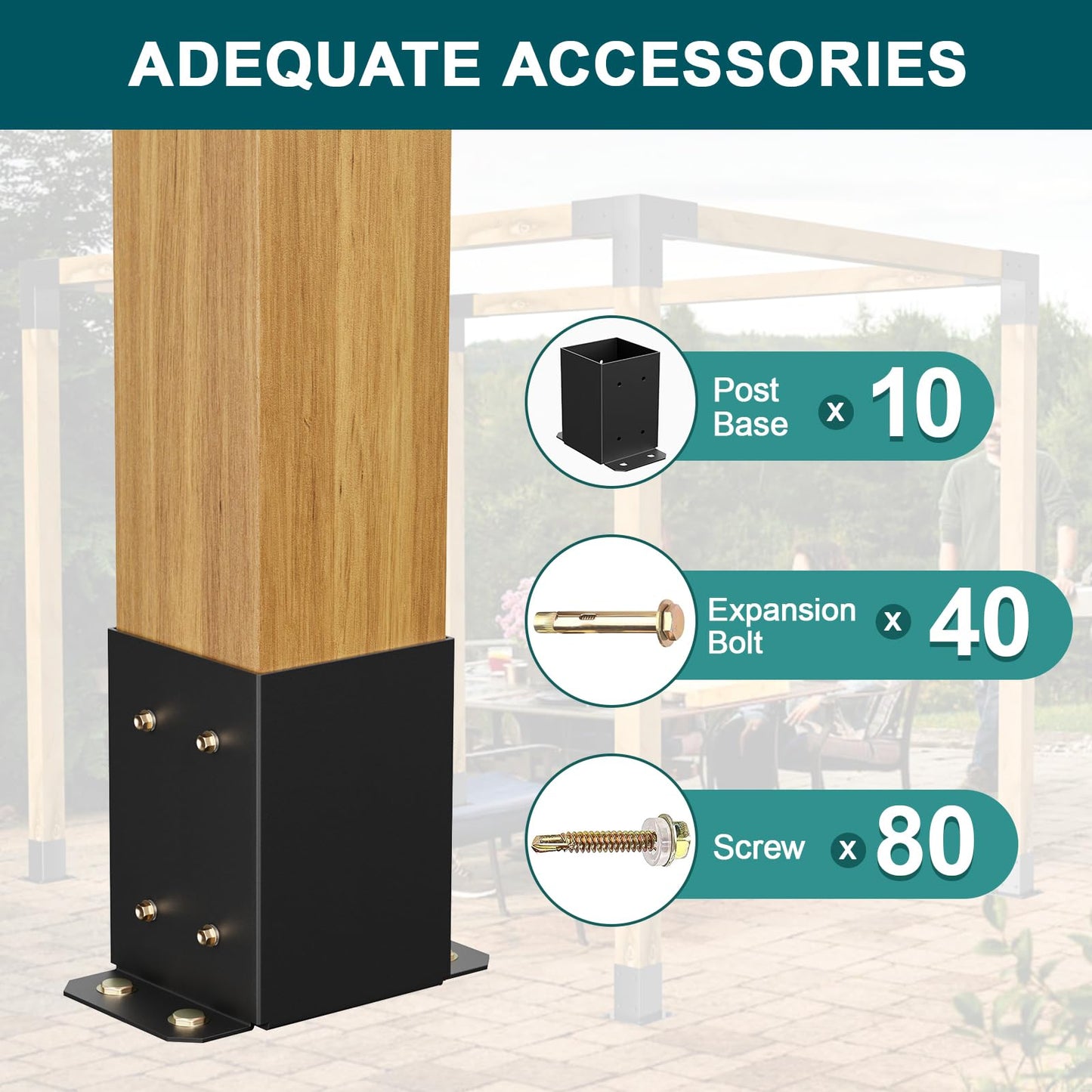 SPACEEUP 4x4 Post Base 10 Pcs, Inner Size 3.6"x3.6" Post Base Brackets, Heavy Duty Powder-Coated Post Anchor Matte Black Wood Post Brackets for Pavilion Deck Railing Support Deck Base Plate