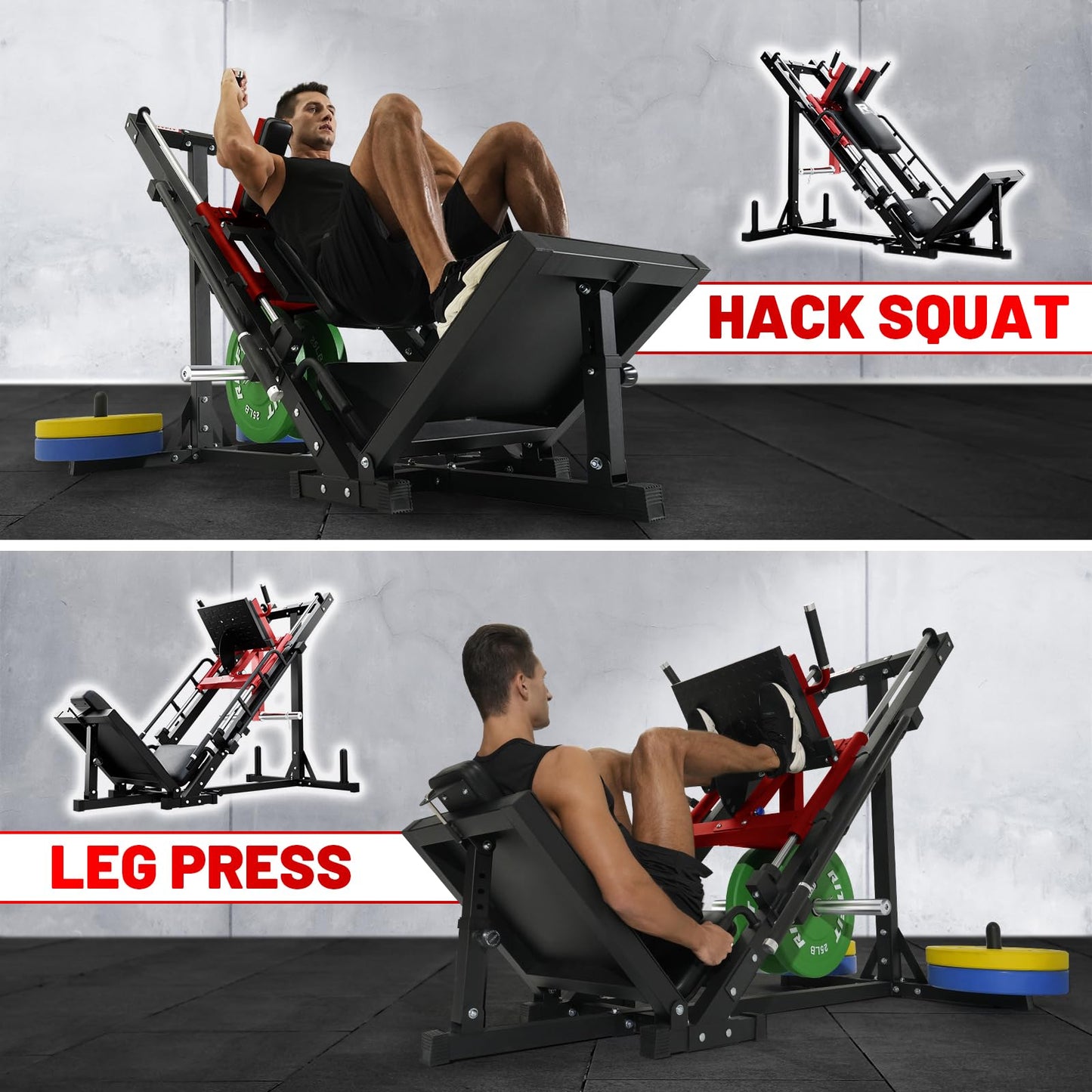 RitFit Leg Press Hack Squat Machine, Professional Adjustable Leg Press Machine for Home Gym with Linear Bearing, Full Lower Body Workout with Weight Storage (Red)