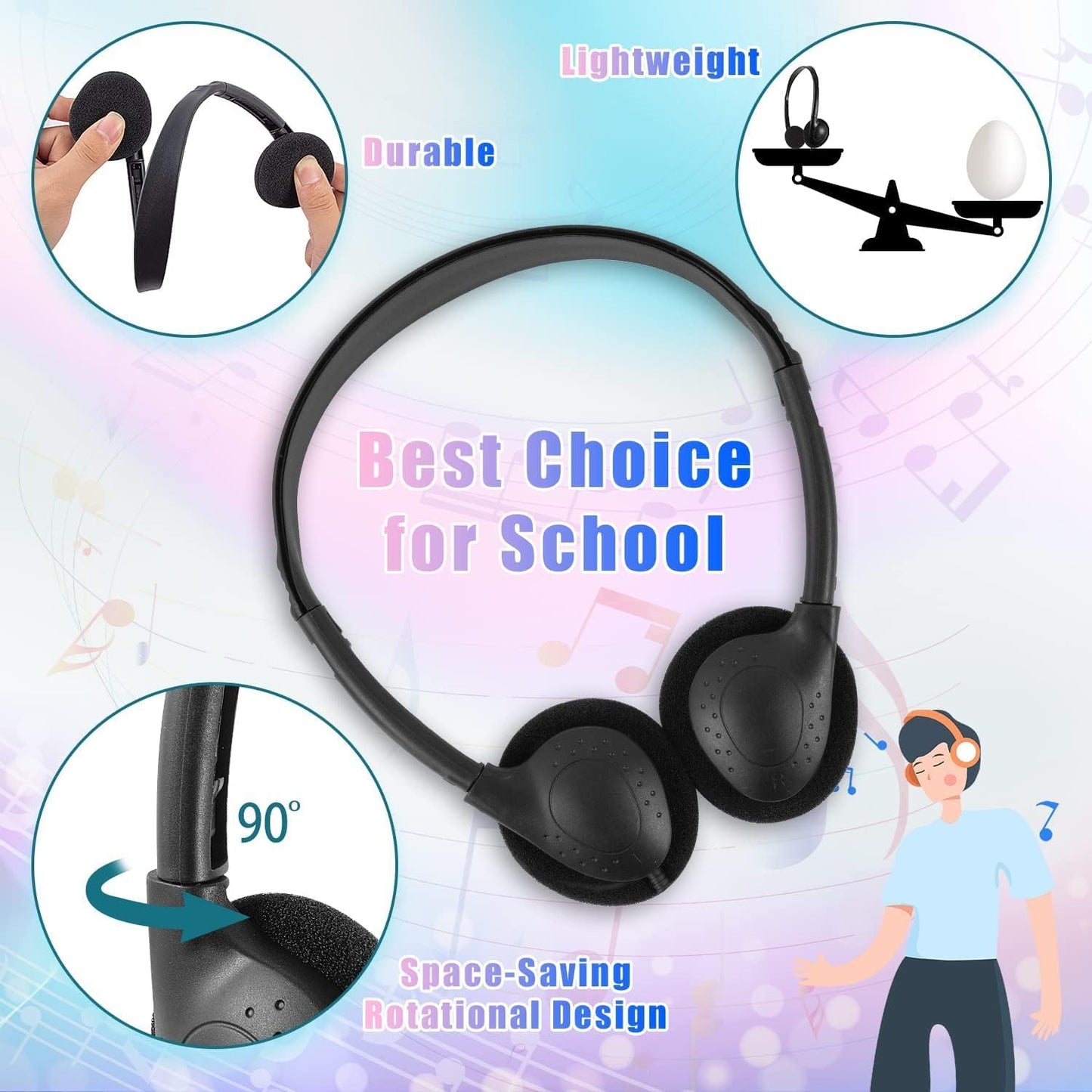 10 Pack Set (LS04,10 Classroom Headphones Bulk Multi Color for Kids School, Wholesale Class Durable Earphones