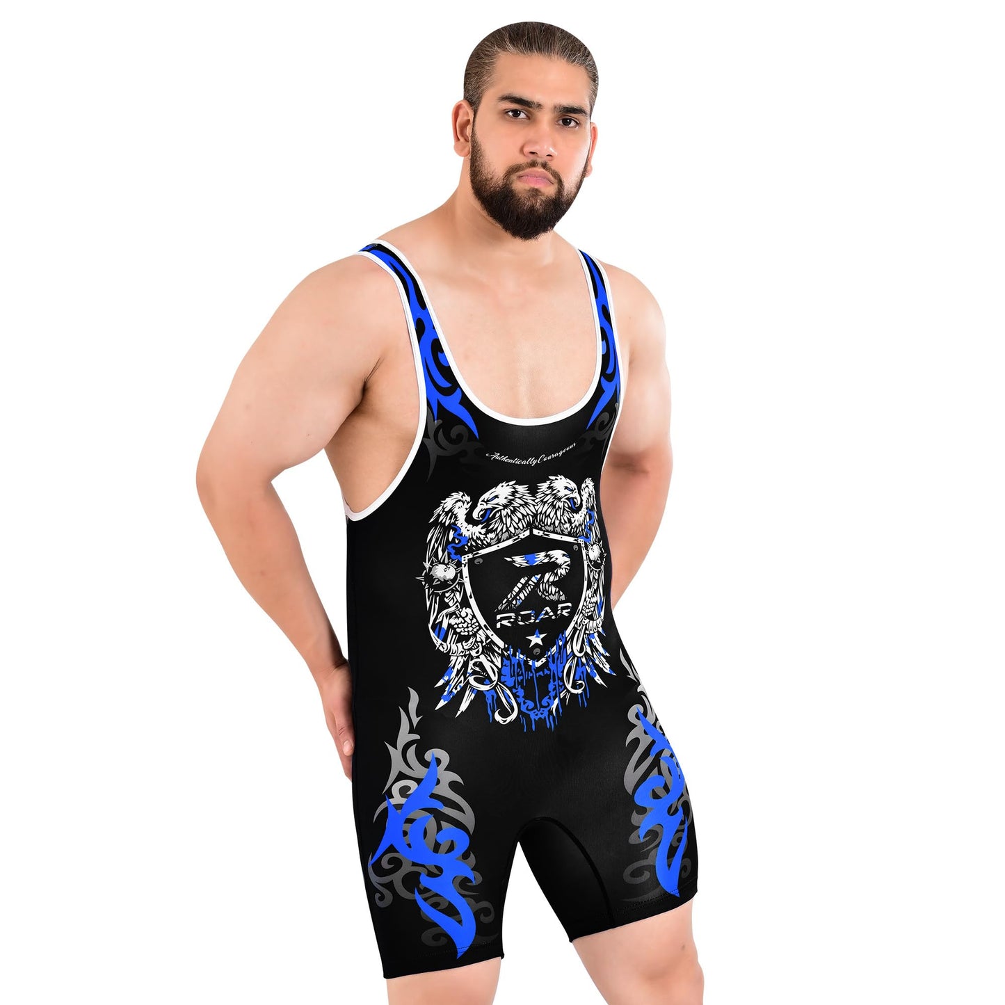 ROAR Athletic Men's Wrestling Singlet Suit Bodywear Uniform (Eagle Blue, Small)