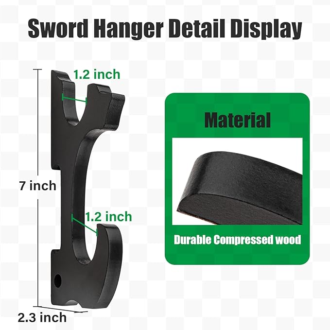 Sword Holder Wall Mount 2-Tier Hook Katana Holder Adjustable Display Hanger for Samurai Sword Tanto Rapier light saber Cosplay Blade Tanjirou Demon Slayer Weapon Rack
