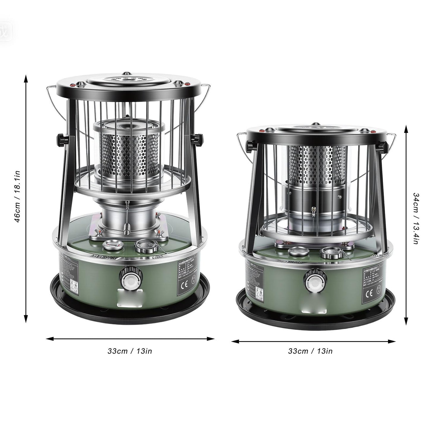 MOTOULAX Portable Kerosene Heater, Adjustable Height 5.2L Tank 20-25 Hours Heat 2.6KW Output for Garage Camping Emergency, with Safety Net and Accessories (Green)