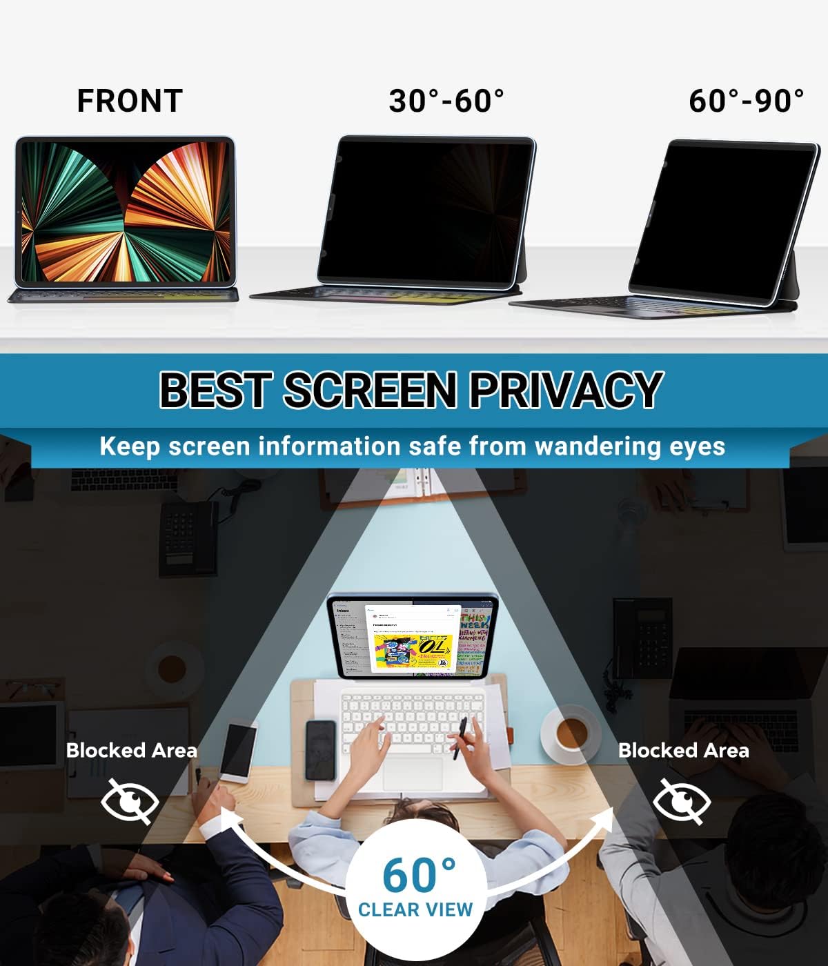 12.9 M1 M2 2022 2021 2018, 12.9" 6th 5th 4th 3rd, FILMEXT Magnetic iPad Pro Privacy Screen Protector Removable