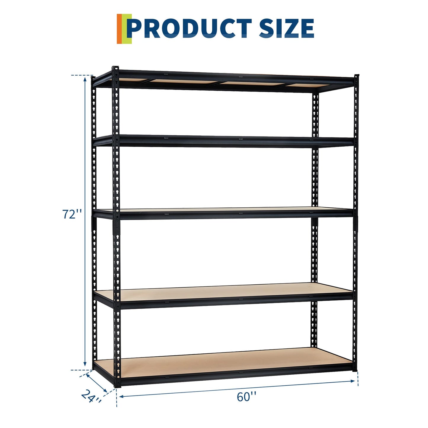 PeakPursuit Storage Shelving Unit, 5-Tier Adjustable Metal Storage Shelves, 60" L x 24" W x 72" H Heavy Duty Garage Storage Shelves for Kitchen Pantry Basement Bathroom Laundry