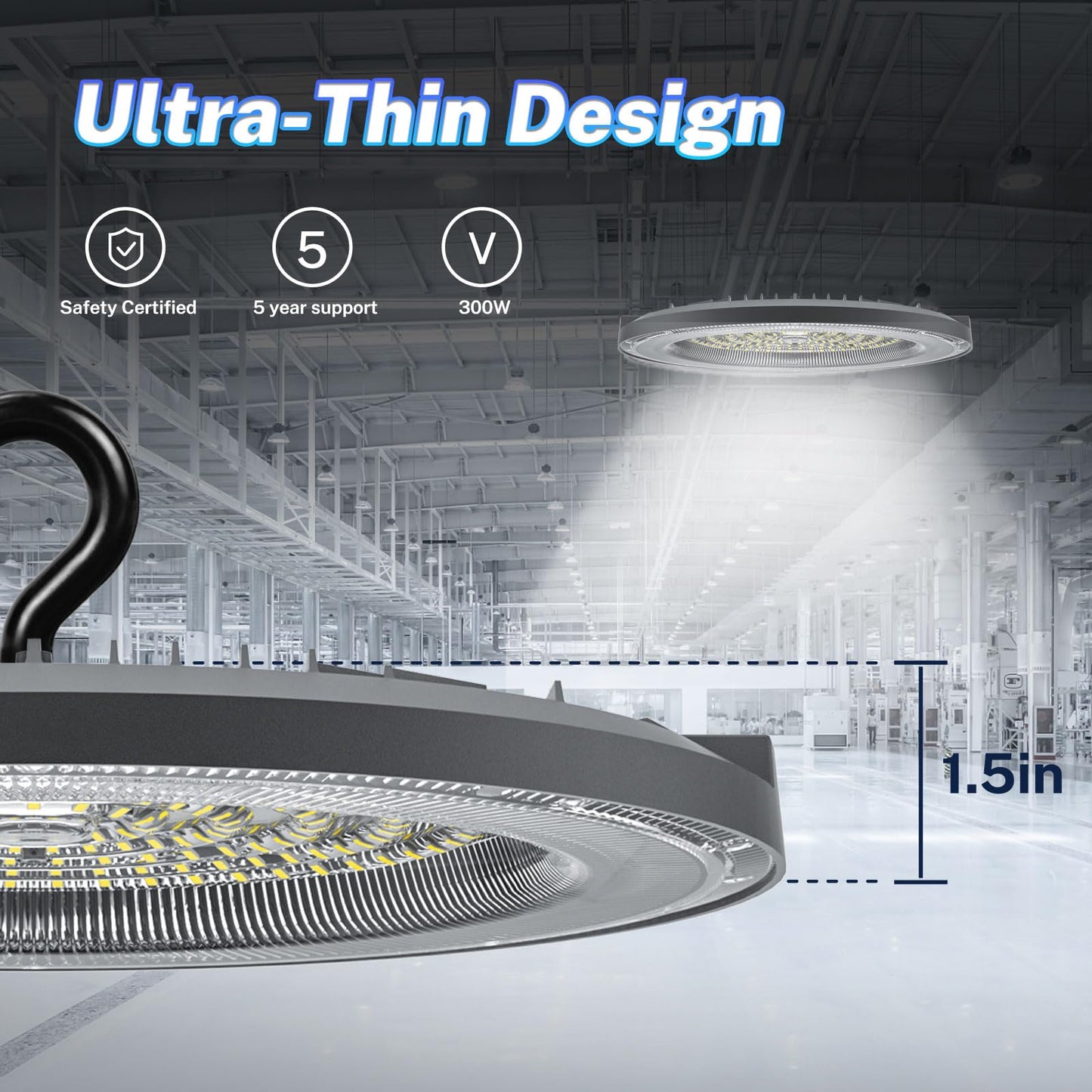 THELUX 200W 10Pack UFO Led High Bay Lights 5000K 28000LM(Equiv.800WMH/HPS), High Bay Led Shop Lights with US Plug&5Ft Cable Commercial Lighting Fixture for Warehouse,Garage,Gym,Workshop,Barn etc.