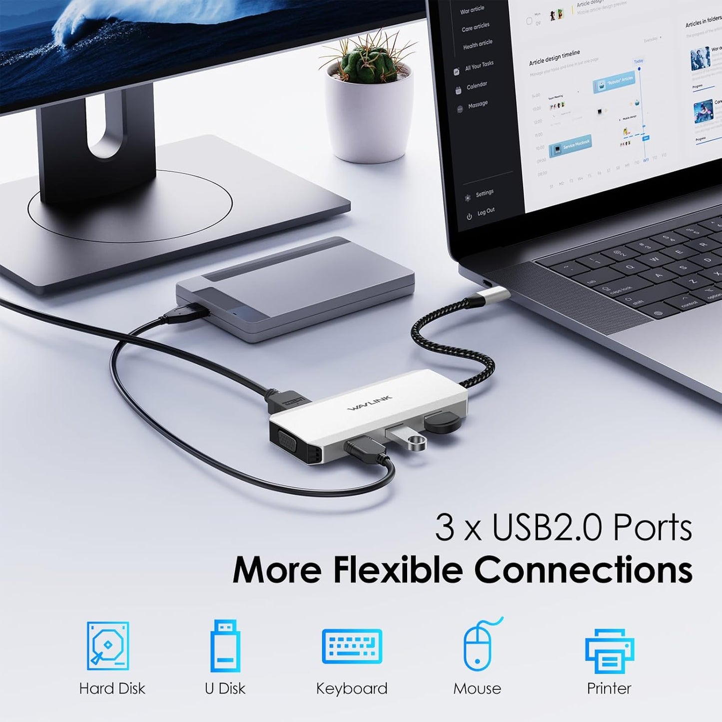 WAVLINK 4K 3 USB-C Quad Display Docking Station, Triple Monitor Laptop Dock Hub for Windows, Dual HDMI + DisplayPort +