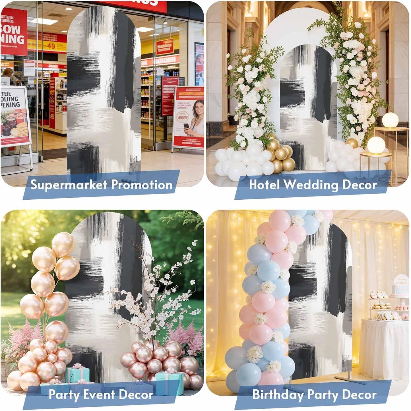 Jnbasdffb 7.2 Black Grey Wedding Arch Cover, Stretchy Spandex Arch Backdrop Stand Covers FT, Geometric Vintage Retro