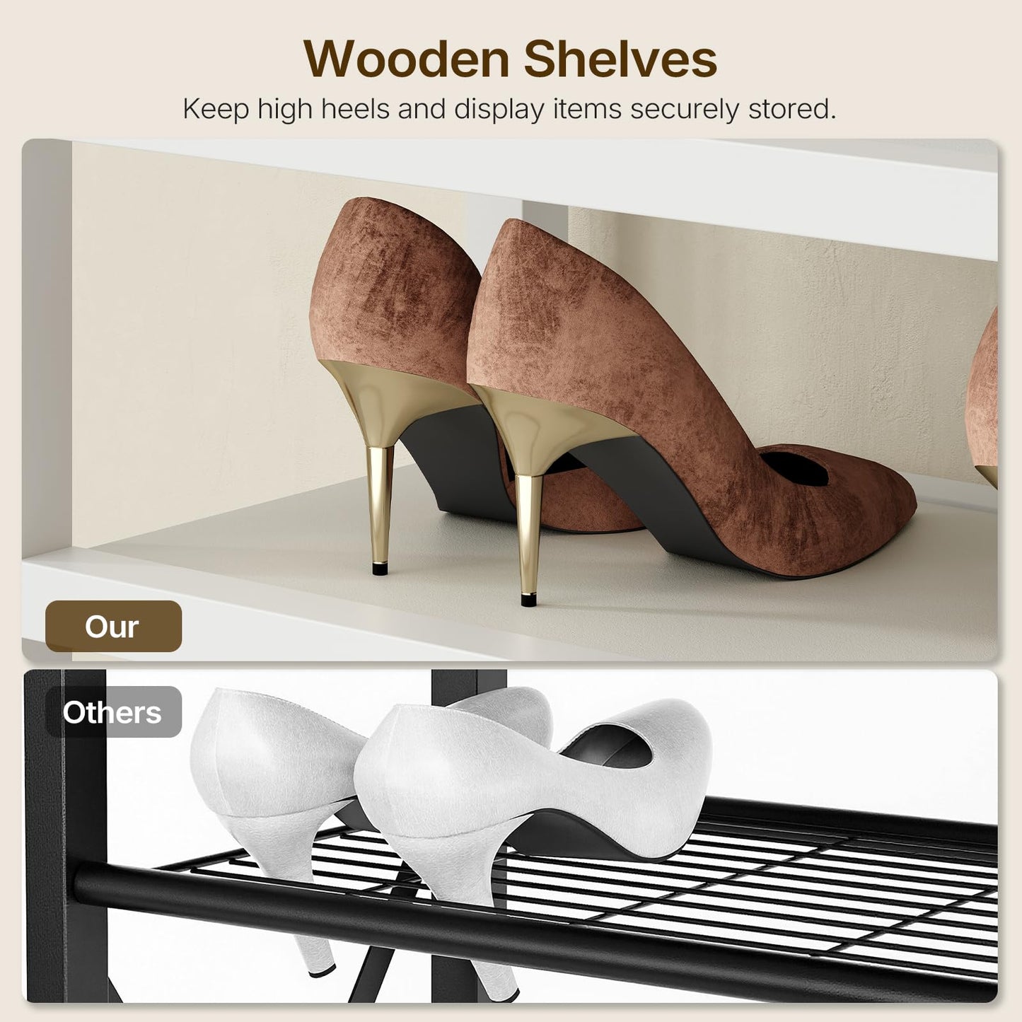 YATINEY 10-Tier Tall Shoe Rack and 12-Tier Tall Shoe Rack Organizer, Wooden Shoe Storage for Closet Holds 48 Pairs, Sturdy Shoe Shelf with X-Shaped Metal Support, for Entryway SS210BR-SS212WW