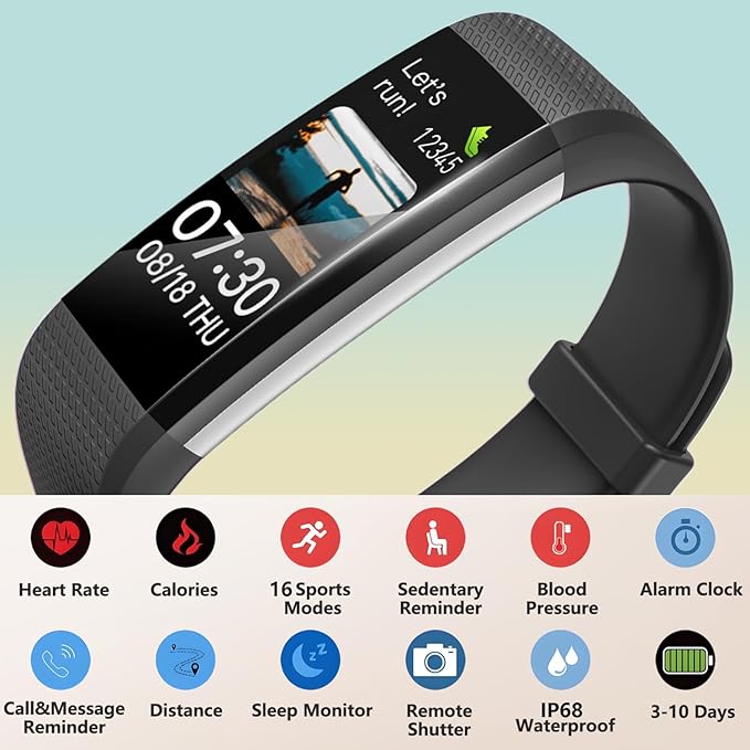 Fitness Tracker with Heart Rate Monitor, Activity Tracker Pedometer with Calorie Counter, Sleep Monitor, Smart Watch with IP68 Waterproof Sports Bracelet for Women Men
