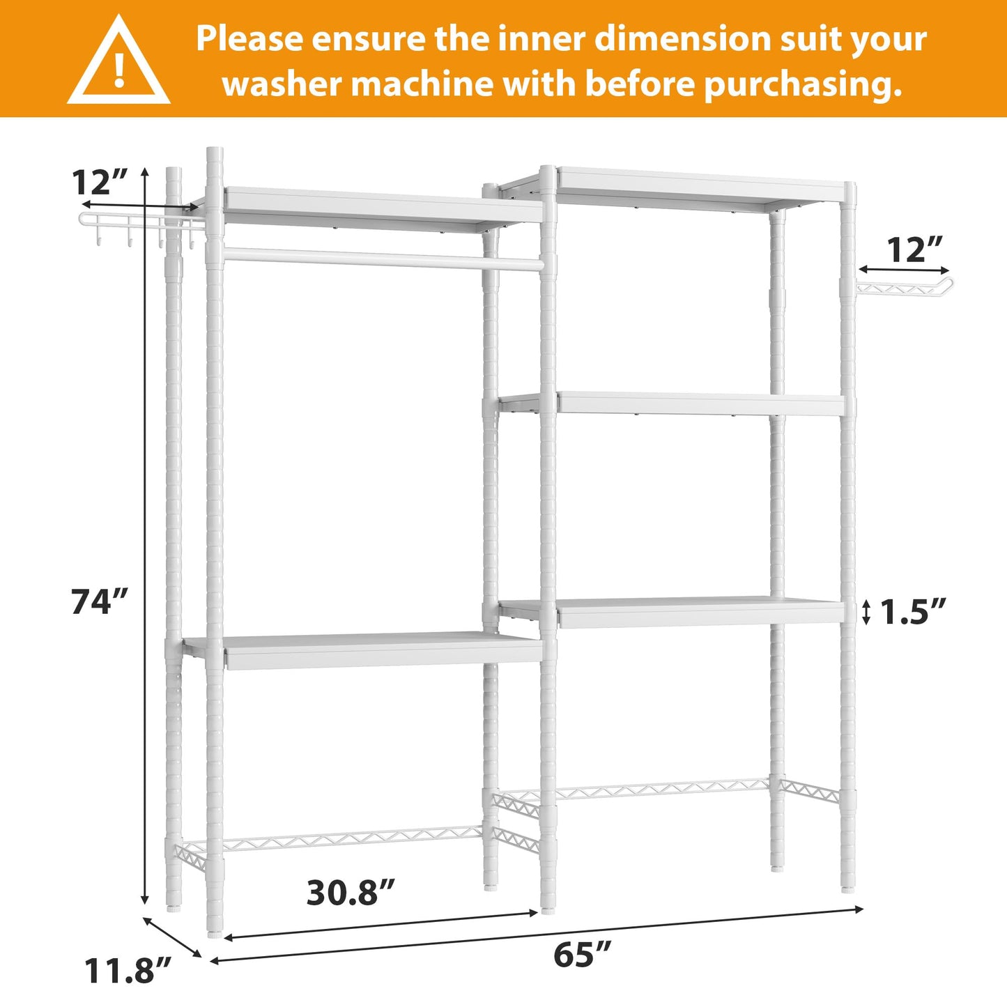 Garvee 30 in 5-Tier Over-The-Washer Shelf – Adjustable Height Laundry Organizer with Double-Layer Wood Shelves (100 LB Capacity), Space-Saving Storage for Bathroom, Laundry Room, Balcony (White)