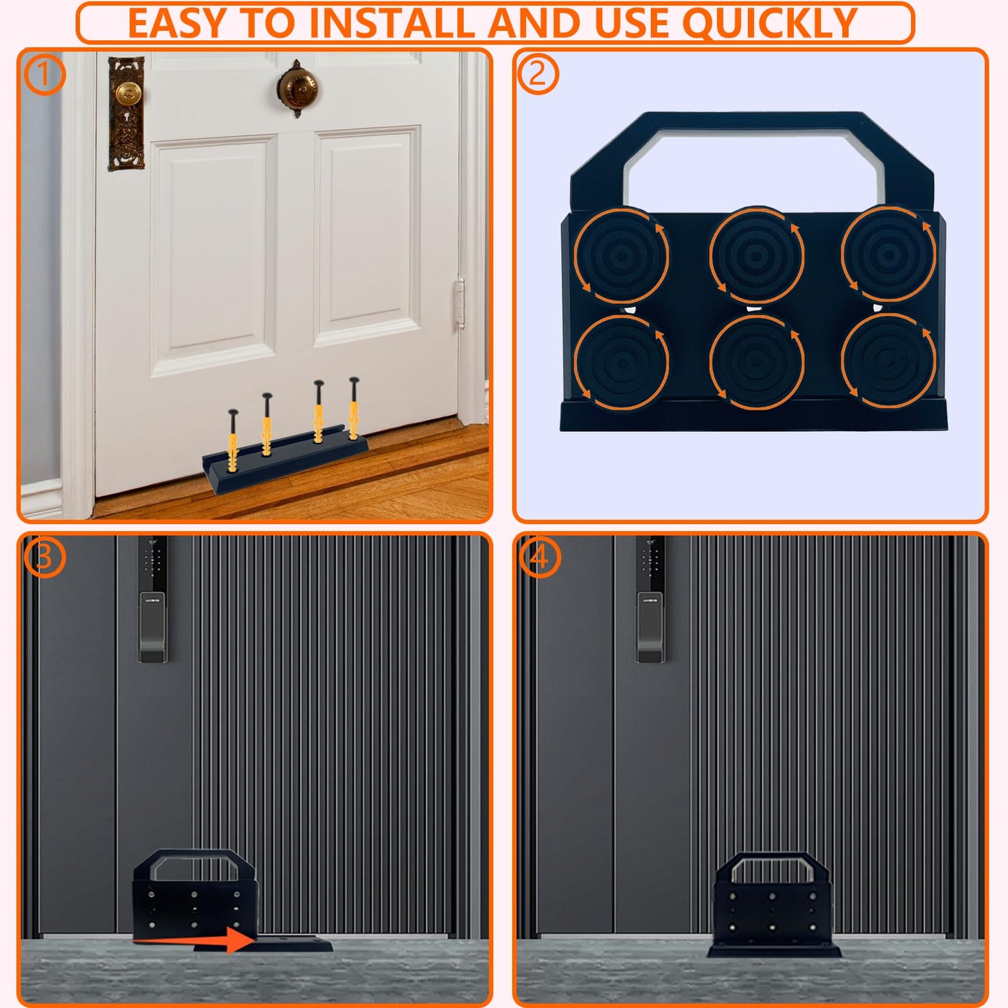 Security Door Stopper,Door Barricade Brackets,Prevents Entry Burglaries Home,Withstands 3000 Lbs of Violent Force,Enhance Family Security Floor Mounted, Black Aluminum