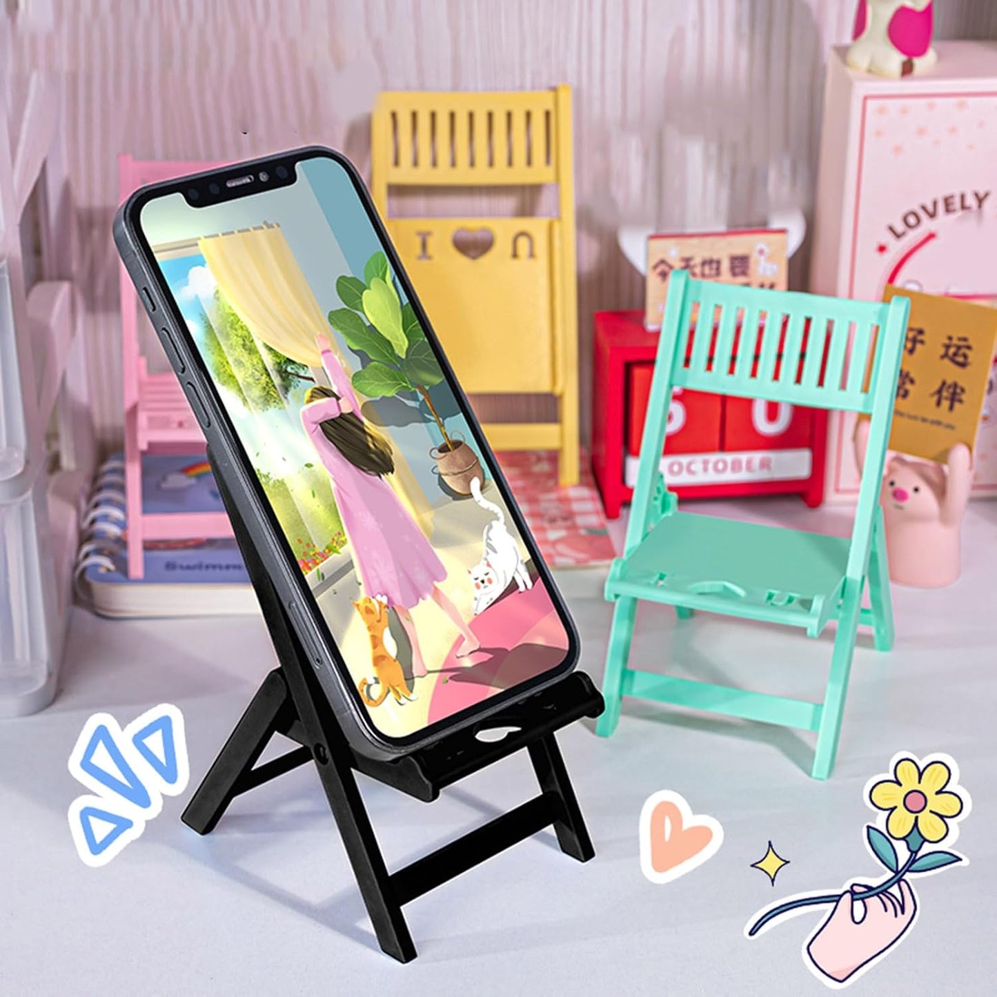 BOGEEL Foldable Chair Phone Stand Portable Holder and Adjustable Phone Stand for Smartphones,Plastic