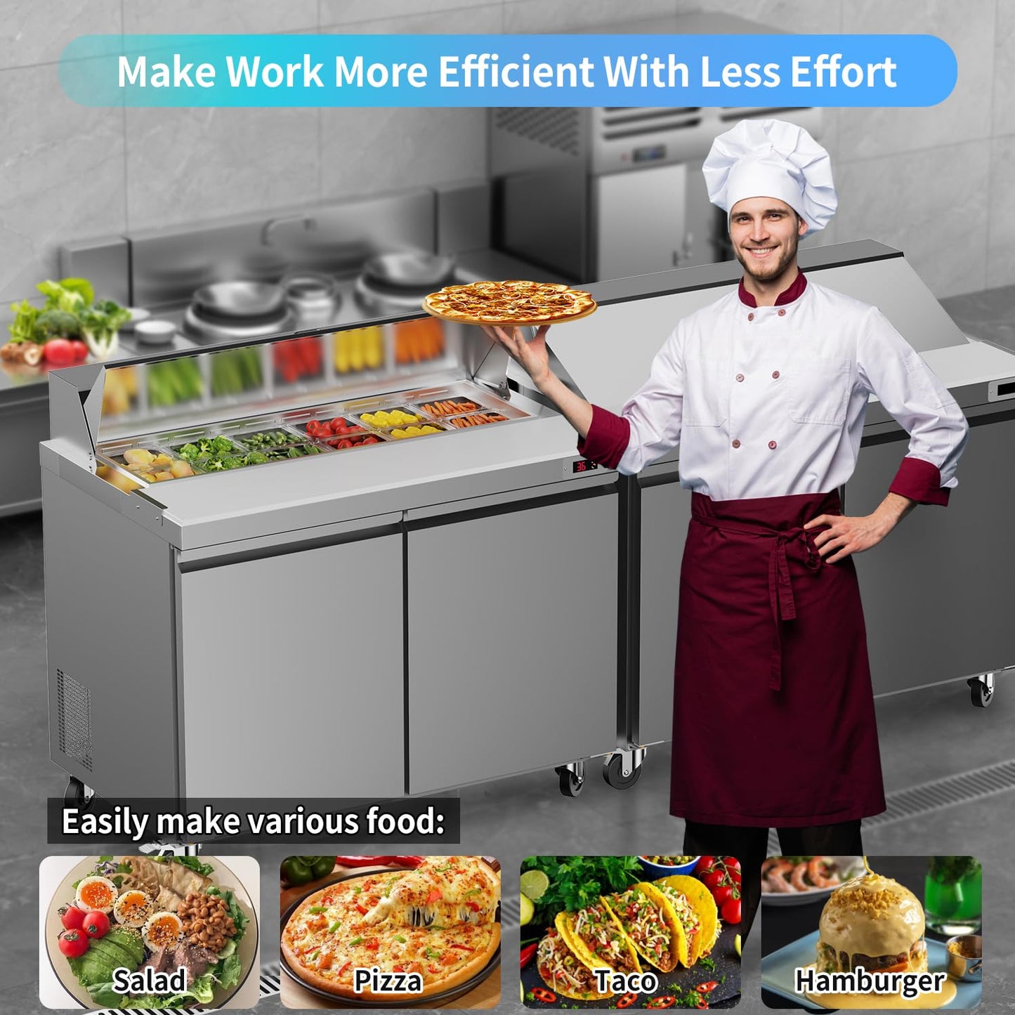 Ferueo 48’’ W Commercial Refrigerator Sandwich Salad Prep Table Refrigerators 2 Door with 12 Pans, Prep Station Fridge for Restaurant, Bars, Shops