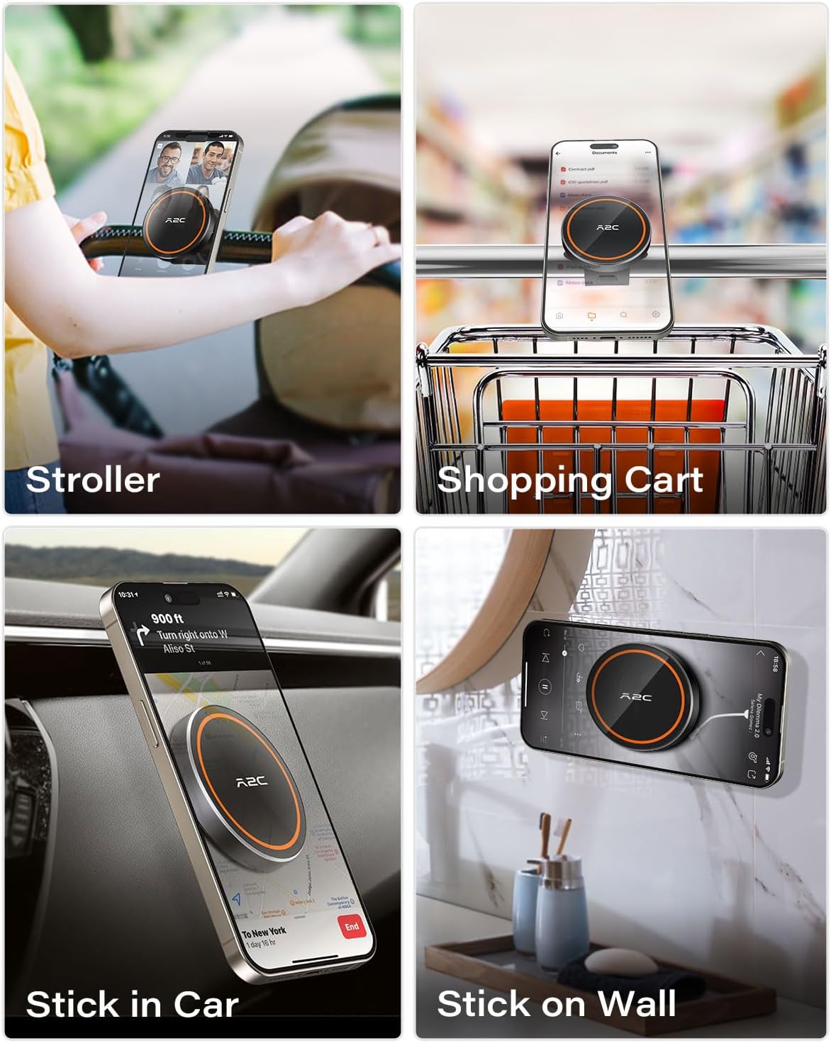 A2C 17 N54 Stroller Phone Holder Compatible with MagSafe - Peloton Phone Mount with Strong Magnets Adjustable Silicone