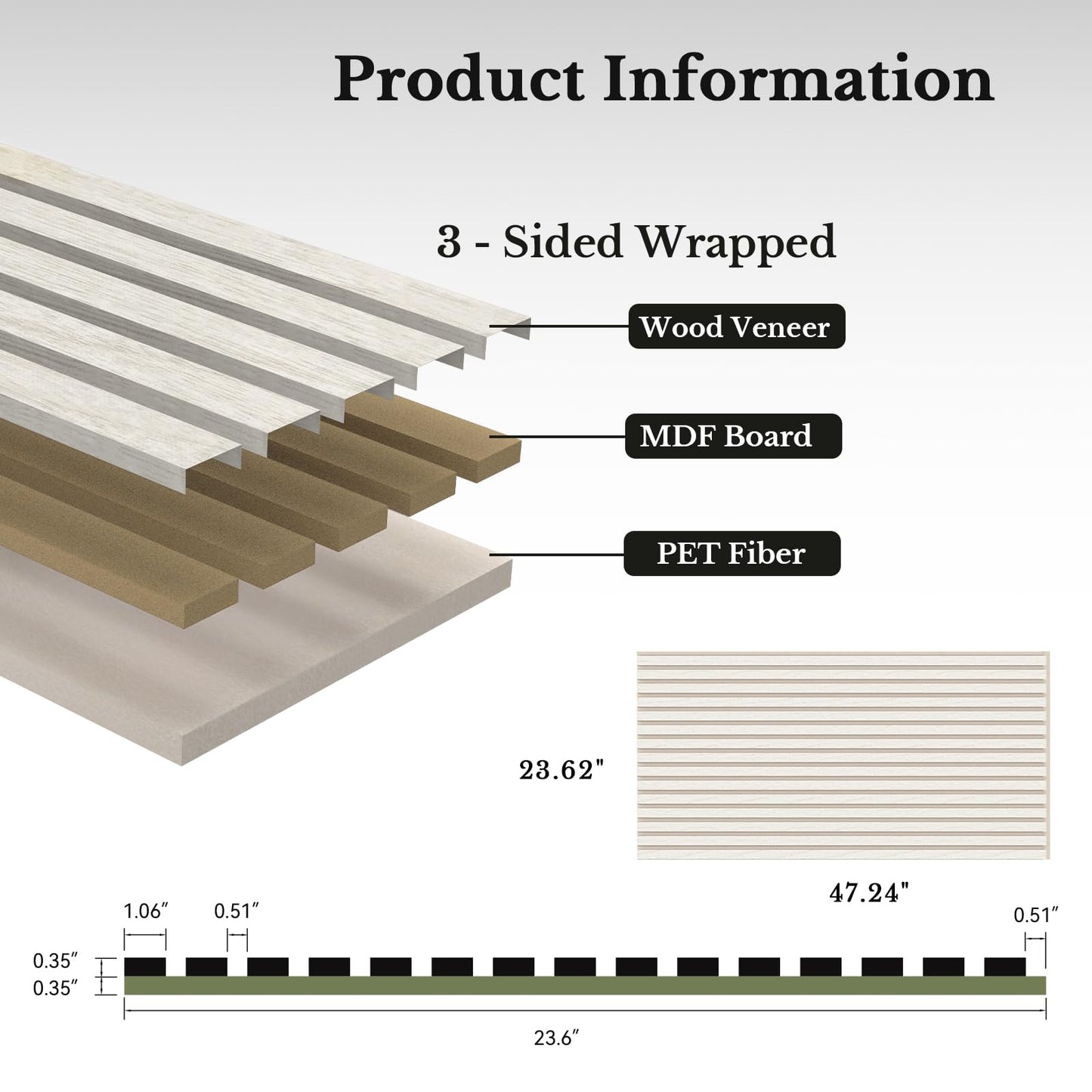 MISSDAY Wood Slat Acoustic Wall Panels, 4 Packs 47.2" x 23.6" White Soundproof Panel For Interior Wall Decor Noise Absorbing-3D Textured Wooden Panel Sound-Absorbing for Home, Office, Studio