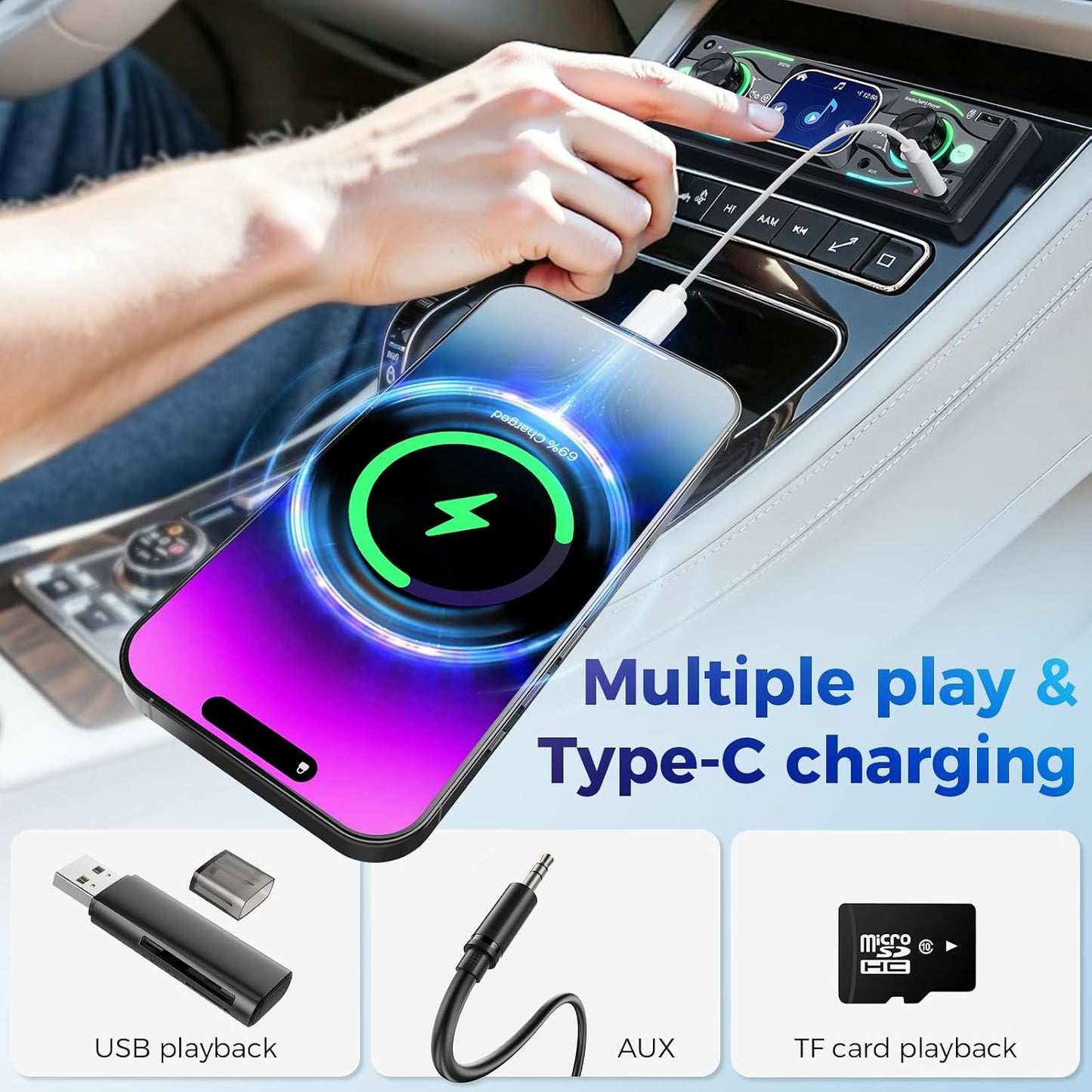 Missee MP3/USB/SD/AUX Single DIN Car Stereo with Touchscreen, Bluetooth Audio, Car Radio Receiver, Dual Input, Fast