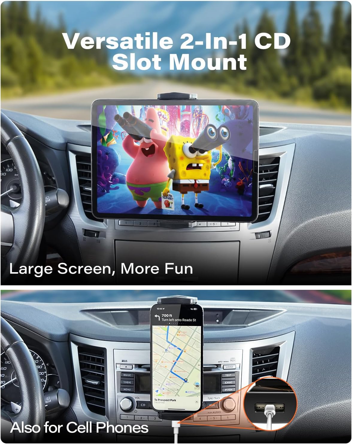 APPS2Car 2-in-1 4.7-13" 12.9" 13" 360 for Sturdy iPad Holder for Car CD Slot Tablet Mount, Universal Holder for iPad