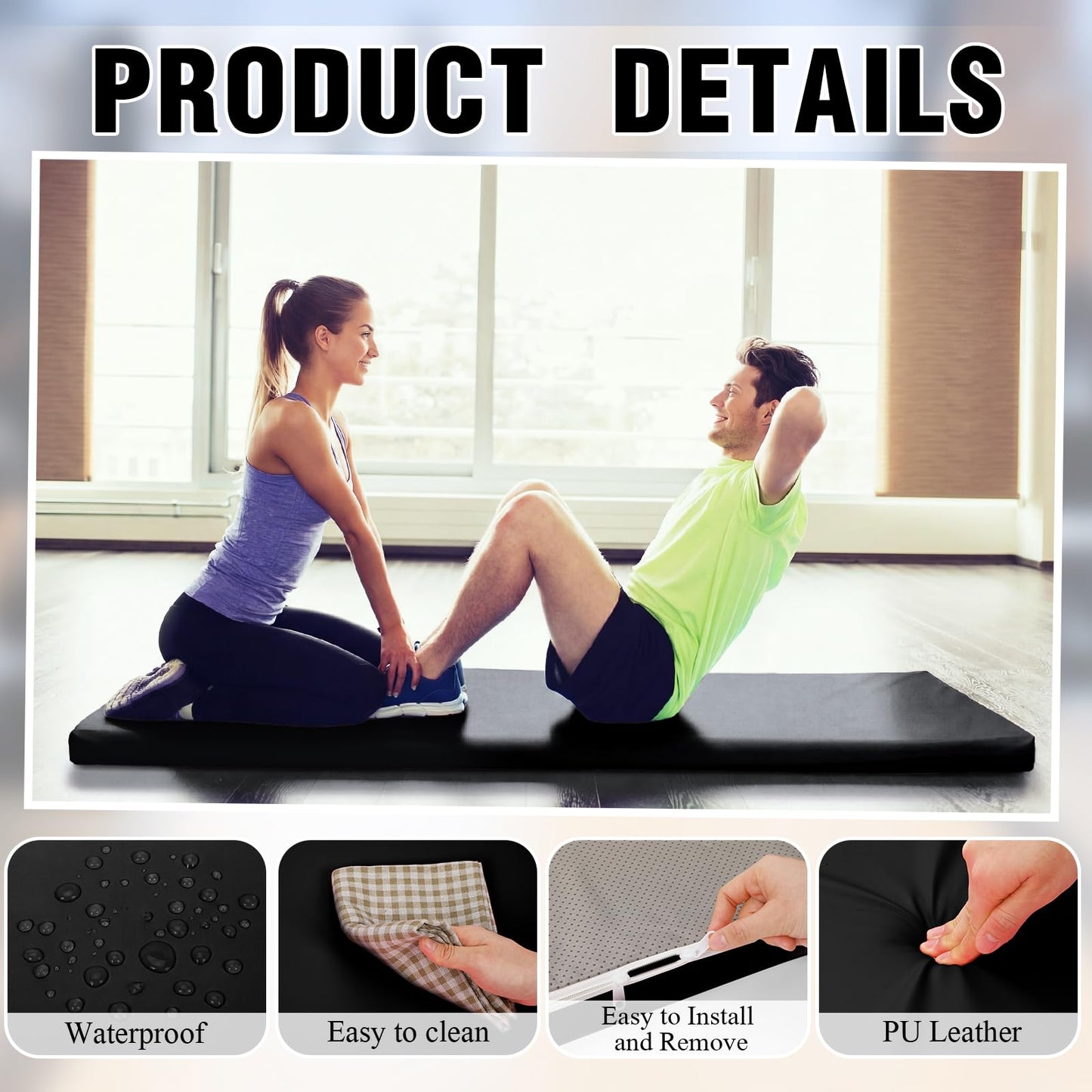 Lyrow 3 Inch 72"x 24" Thick Foldable Yoga Mat with Carry Strap, Non-slip Portable Foam Gym Mat for Yoga, Pilates and Stretching(Black)