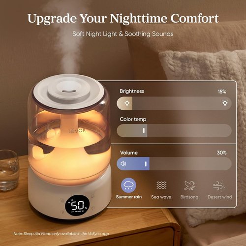 LEVOIT Smart Humidifier - 4.2L Top Fill for Large Rooms | 42-Hour Runtime, Whisper-Quiet Cool Mist, APP/Voice Control