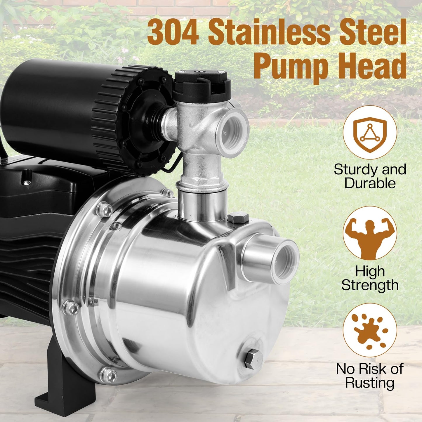 3/4 HP Water Pressure Booster Pump for House, Shallow Well Pump with Pressure Tank, Stainless Steel 1050 GPH 110V Auto On/Off Water Booster Pump, Irrigation Garden Sprinkler Pump for Home