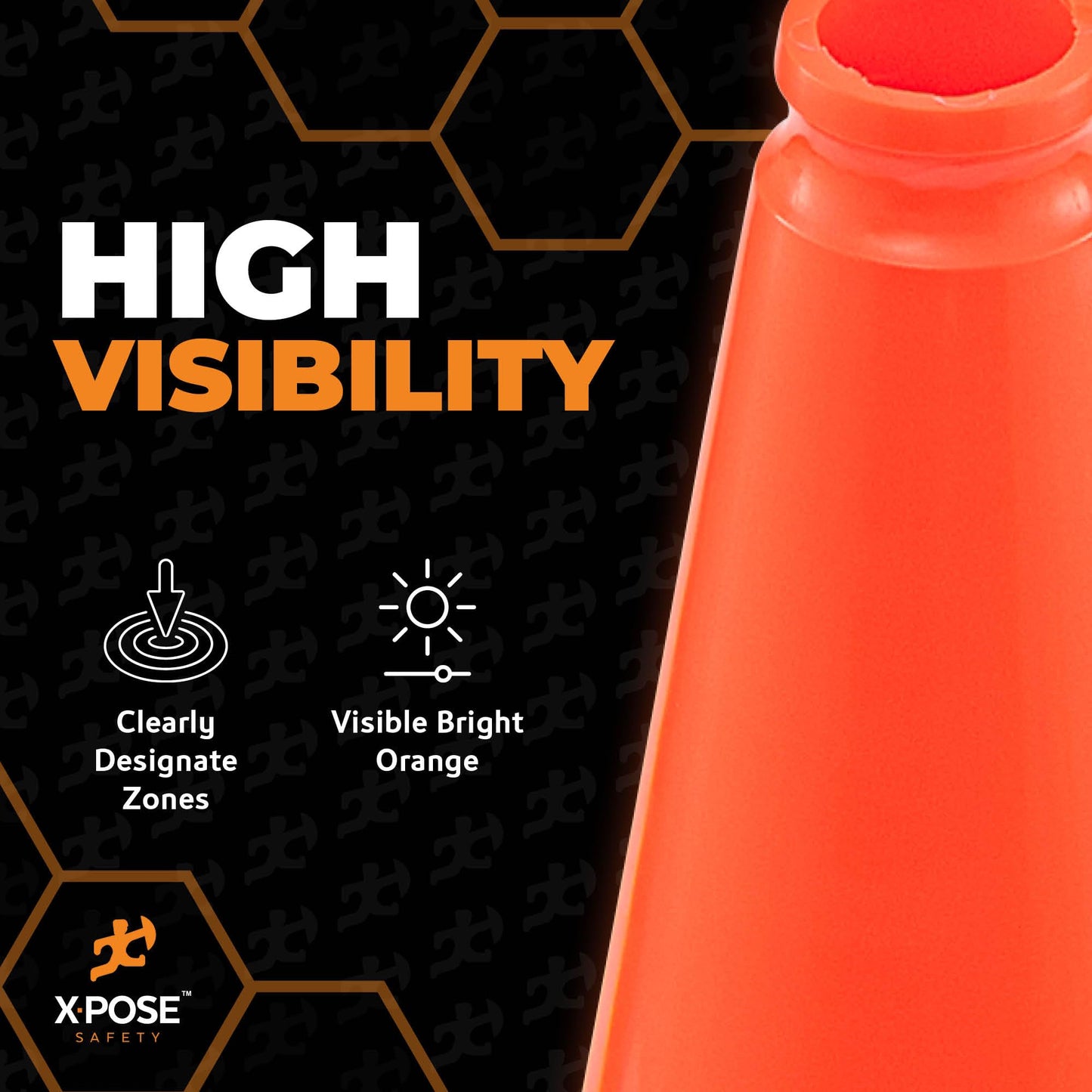Xpose Safety 18 Inch Orange Traffic Cones, 12-Pack - Multipurpose PVC Plastic Safety Cone for Parking, Soccer, Caution, Kids and Construction - DOT Approved