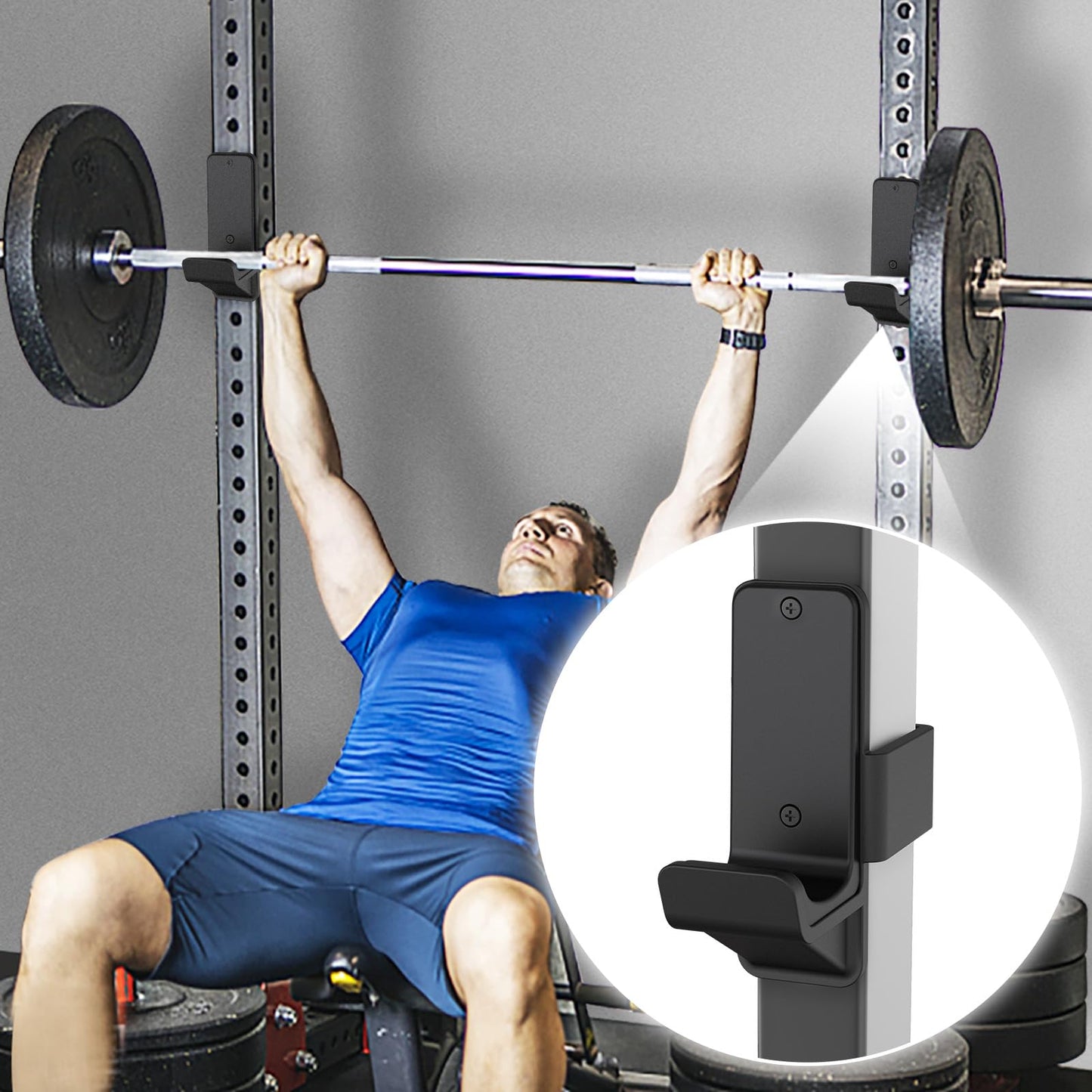Kipika J-Hooks for 2" x 2" Power Rack with 5/8" or 1" Hole, Bottom Reinforced Steel Hooks with Rubber Pads, Heavy Duty Power Rack Attachments, Squat Rack Accessories for Strength Training, Set of 2