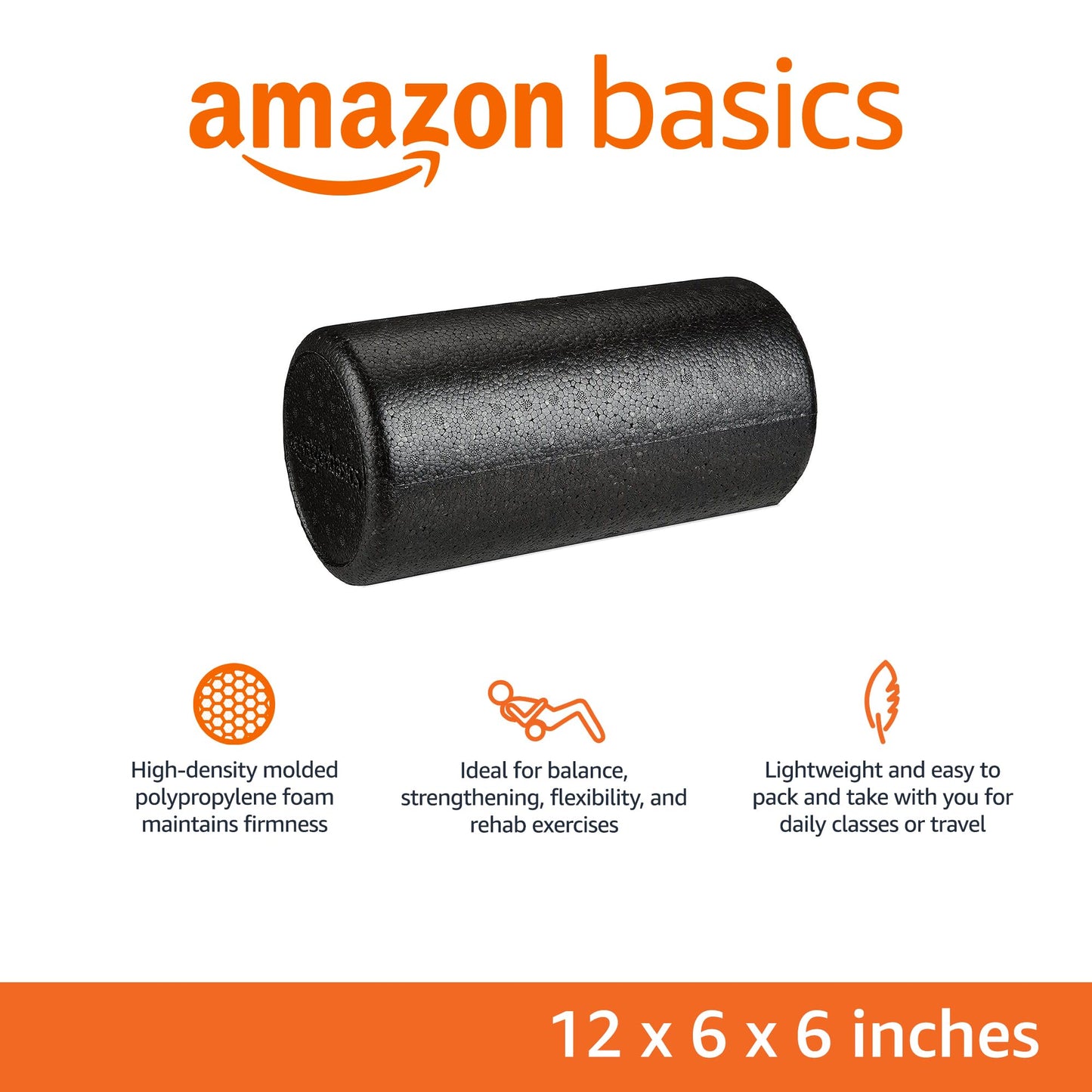 Amazon Basics High-Density Foam Roller for Exercise and Recovery, 12 Inches, Black