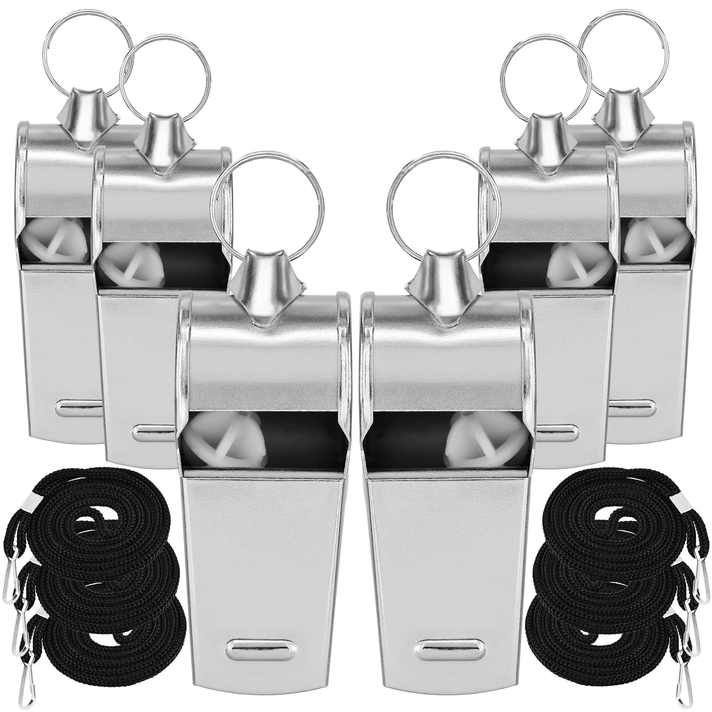 BENACES Metal Whistle, Whistles for Adults with Lanyard, 6 Pack Coaches Sport Whistle, Teacher Whistle, Referee Whistle, Suitable for Coaching/Refereeing/Athletic Training/Pet Training