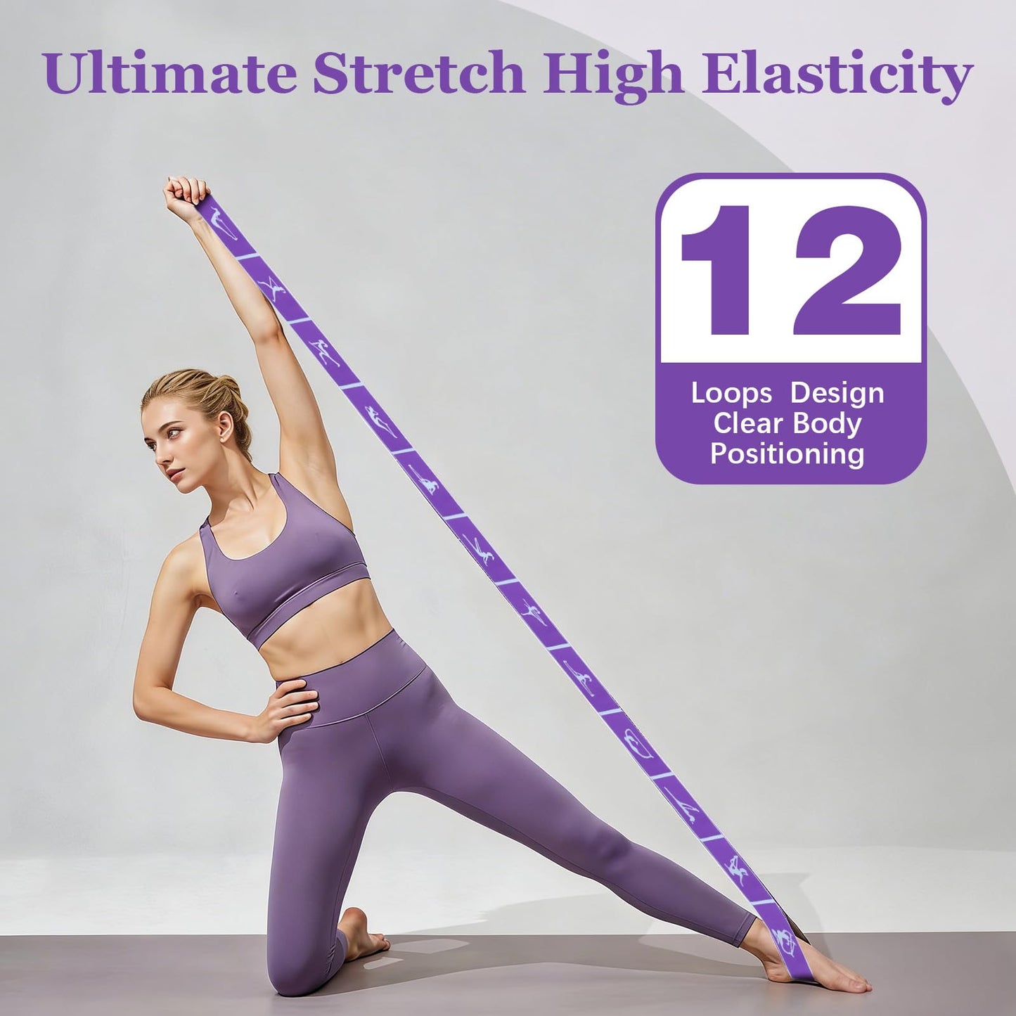 2pcs Yoga Straps for Stretching 12 Gears Elastic Bands for Exercise Stretch Band with Loops for Pilates, Yoga, Ballet, Gymnastics for Women Men, Improves Body Flexibility