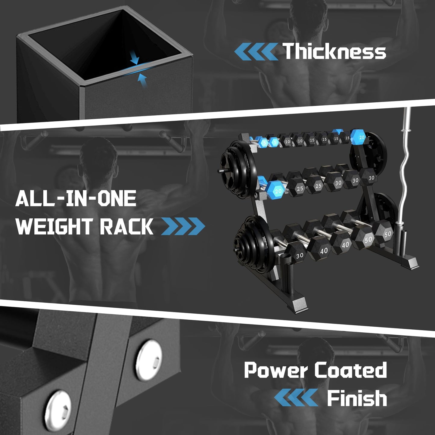 FONBEAR 3 Tier Dumbbell Rack, Weight Storage Rack,1200LBS Multifunctional Weight Rack for Home Gym, Heavy-Duty Dumbbell Rack Stand for Dumbbells Barbell Kettlebells & Weight Plates