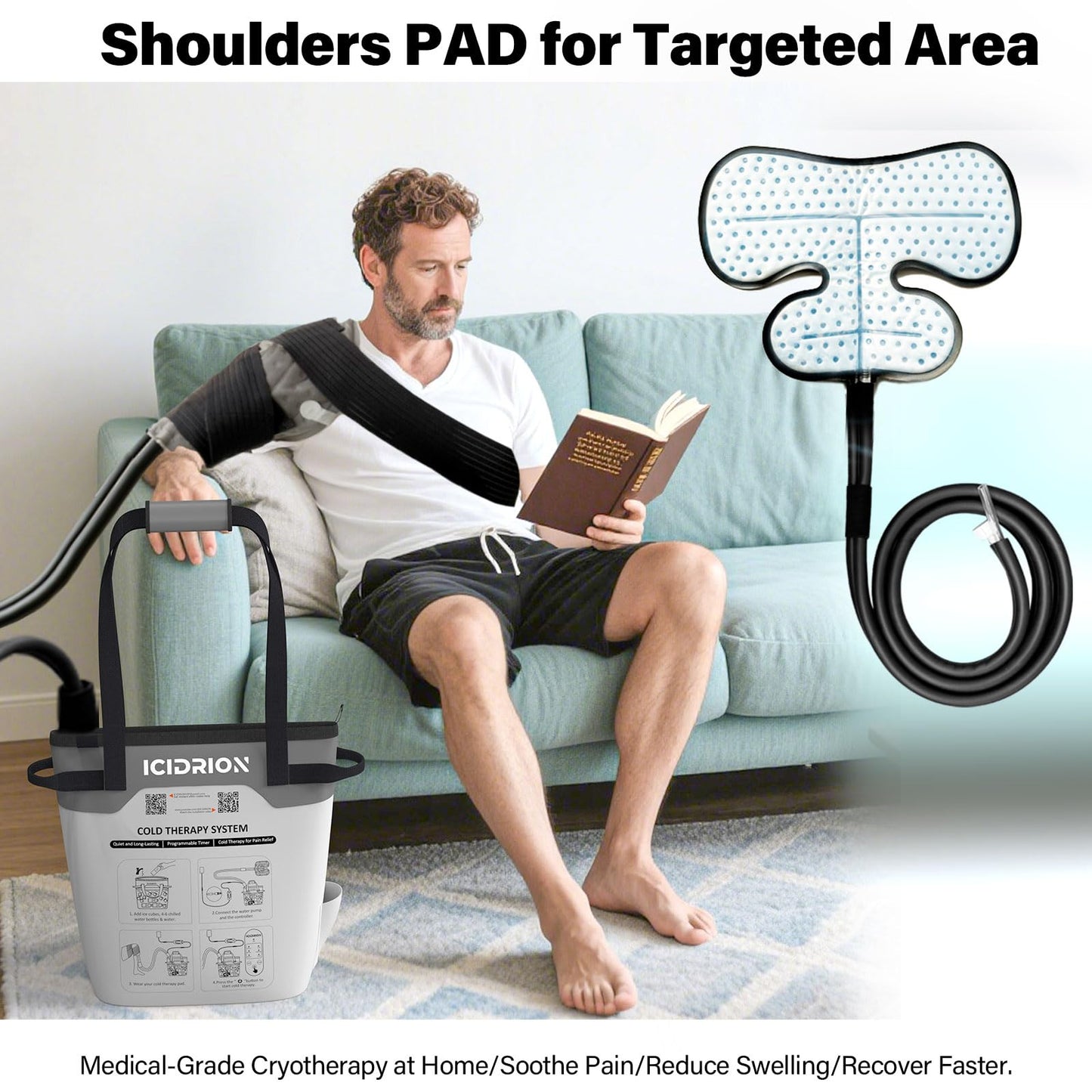 Cold Therapy Machine, Programmable Ice Machine for Shoulder After Surgery, Portable Shoulder Replacement Recovery System, Cryotherapy Pain Relief w/Compression Pad