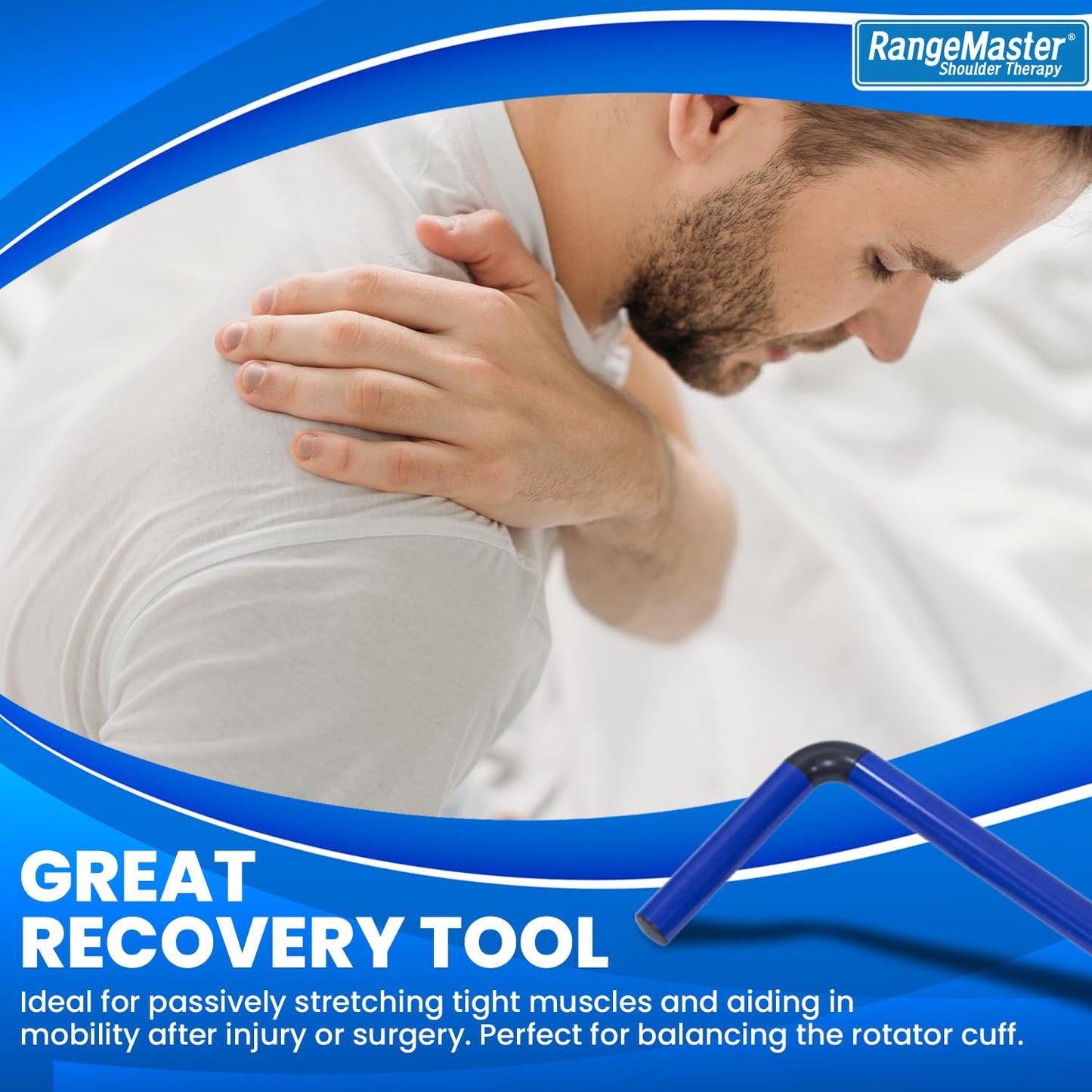 RangeMaster ShoulderWand Therapy Stretching Tool│Collapsible Stretching Bar │Physical Therapy Tool for Recovery and Increasing Motion (Blue)