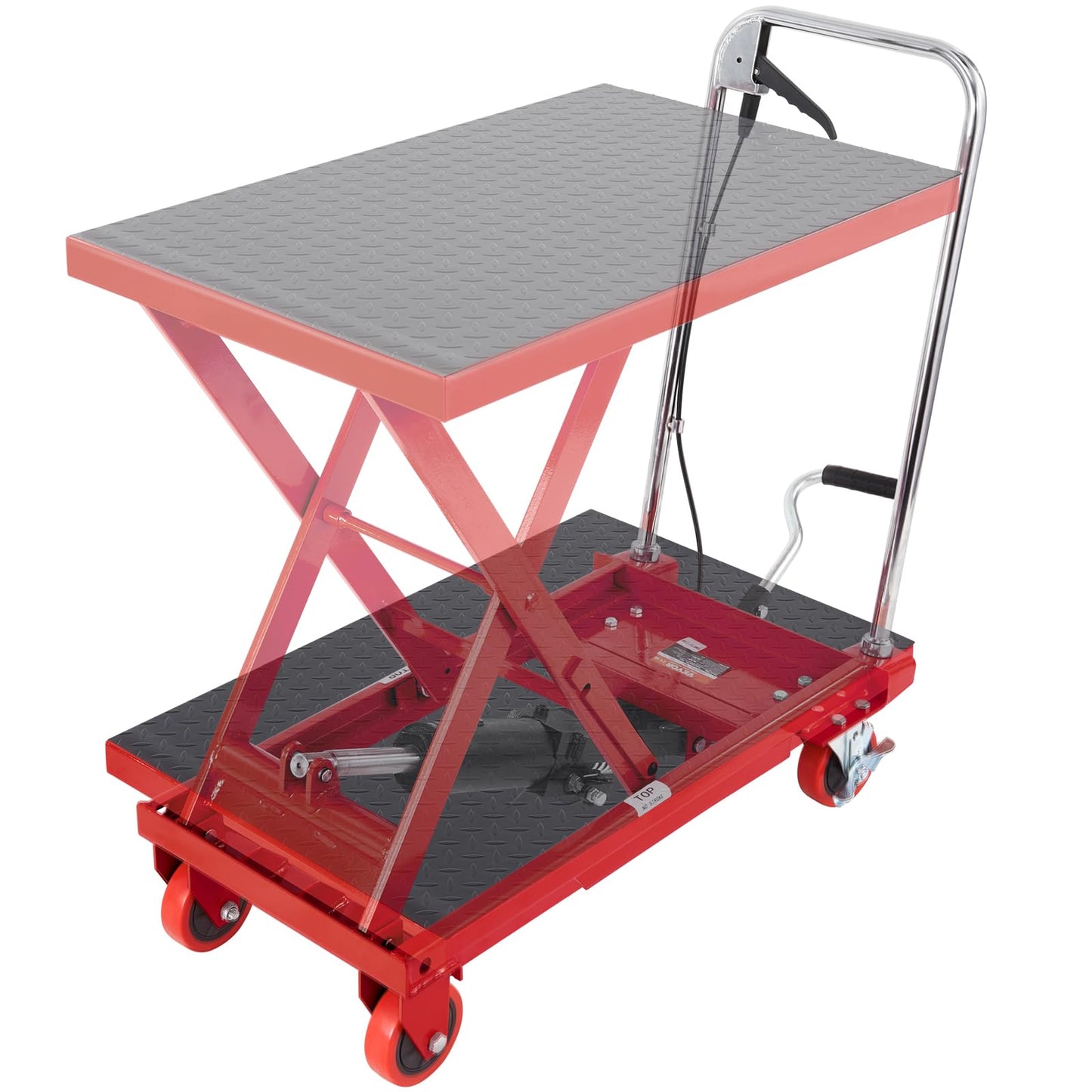 VEVOR TF23 Hydraulic Lift Table Cart, 500lbs Capacity 28.5" with 4 Wheels and Non-Slip Pad, for Material Handling and Transportation, Red