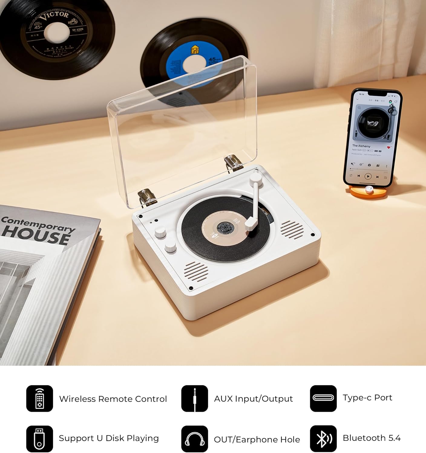 Vangoa 3.5mm CD Player for Home Small with HiFi Speakers, Portable Rechargeable CD Player Double Headphones Jack